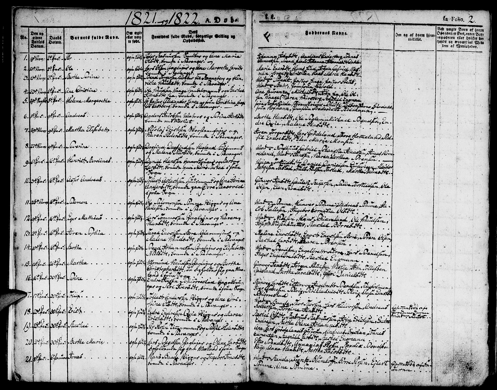 Domkirken sokneprestkontor, SAST/A-101812/001/30/30BA/L0009: Parish register (official) no. A 9, 1821-1832, p. 2