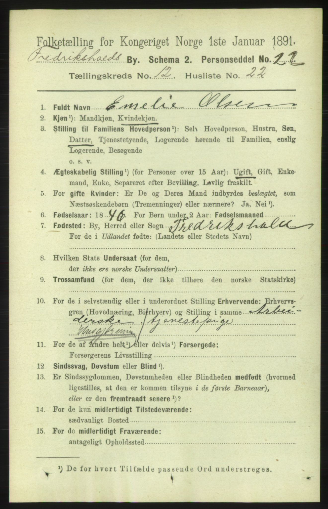 RA, 1891 census for 0101 Fredrikshald, 1891, p. 8557