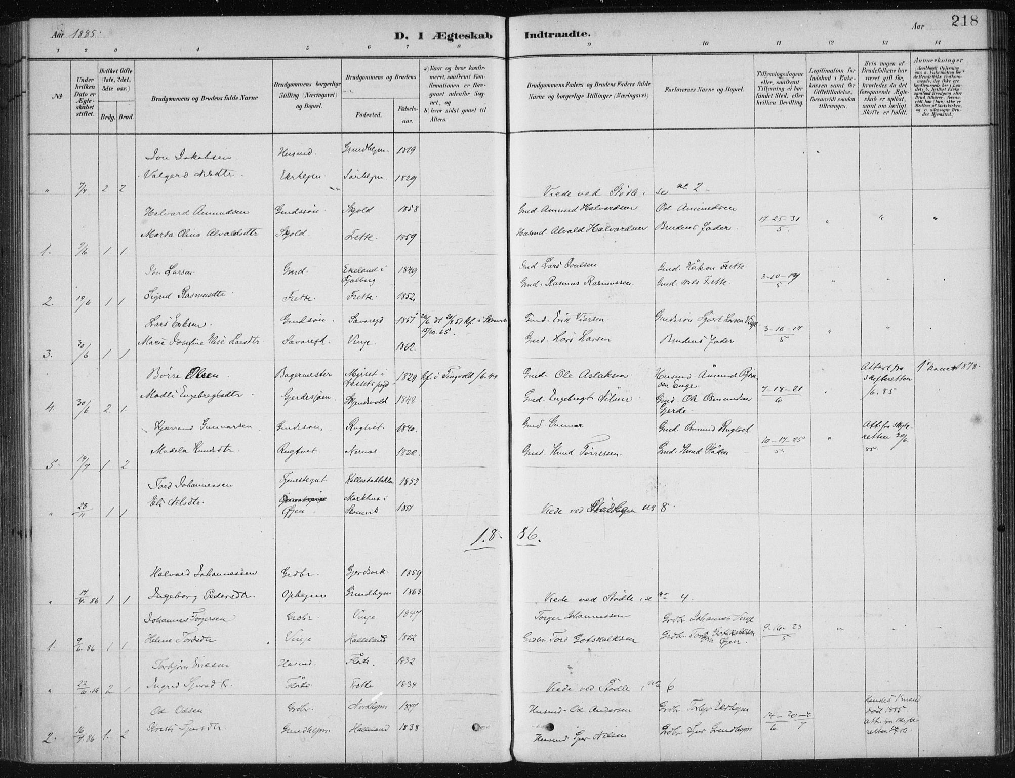 Etne sokneprestembete, SAB/A-75001/H/Haa: Parish register (official) no. D  1, 1879-1919, p. 218