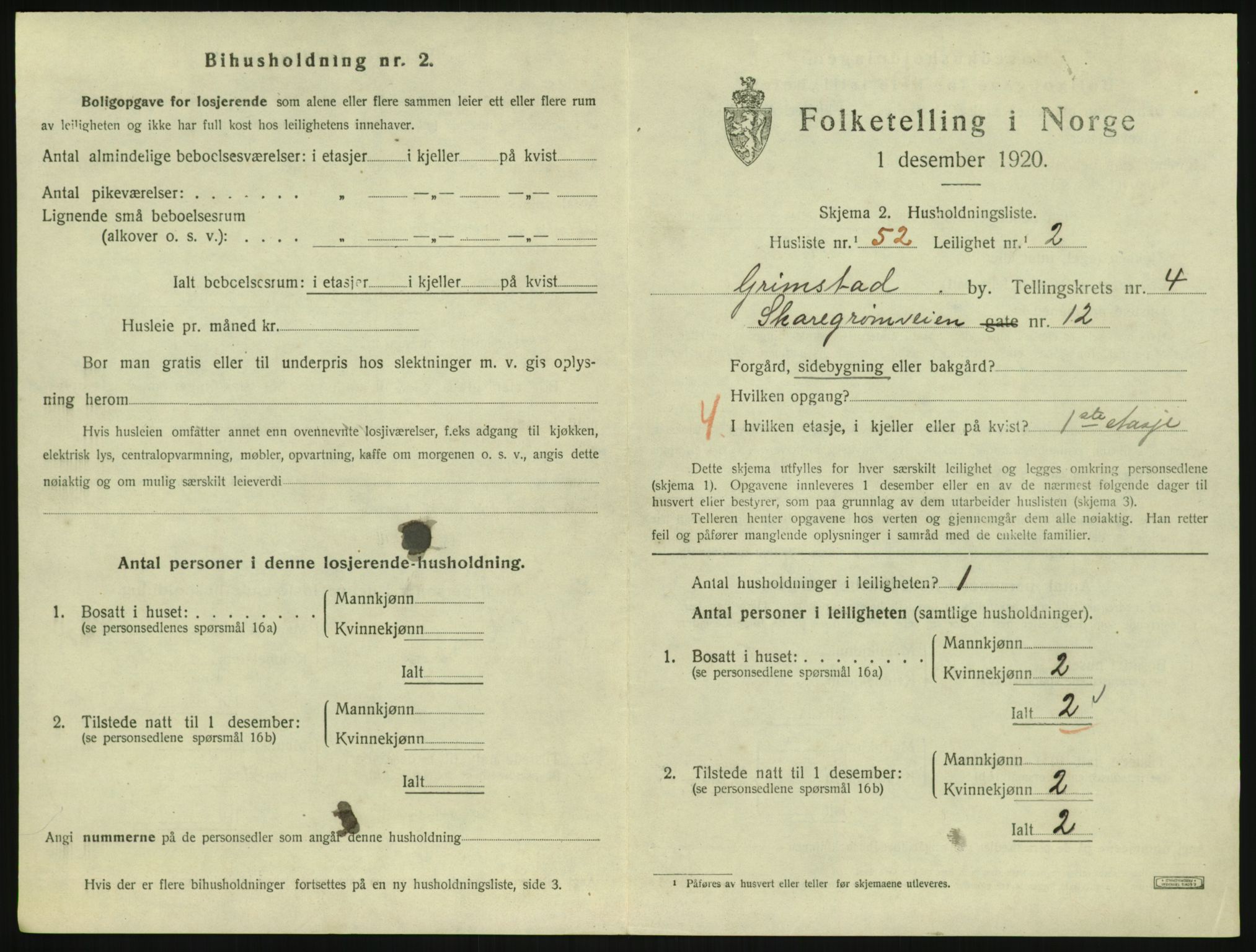 SAK, 1920 census for Grimstad, 1920, p. 1983