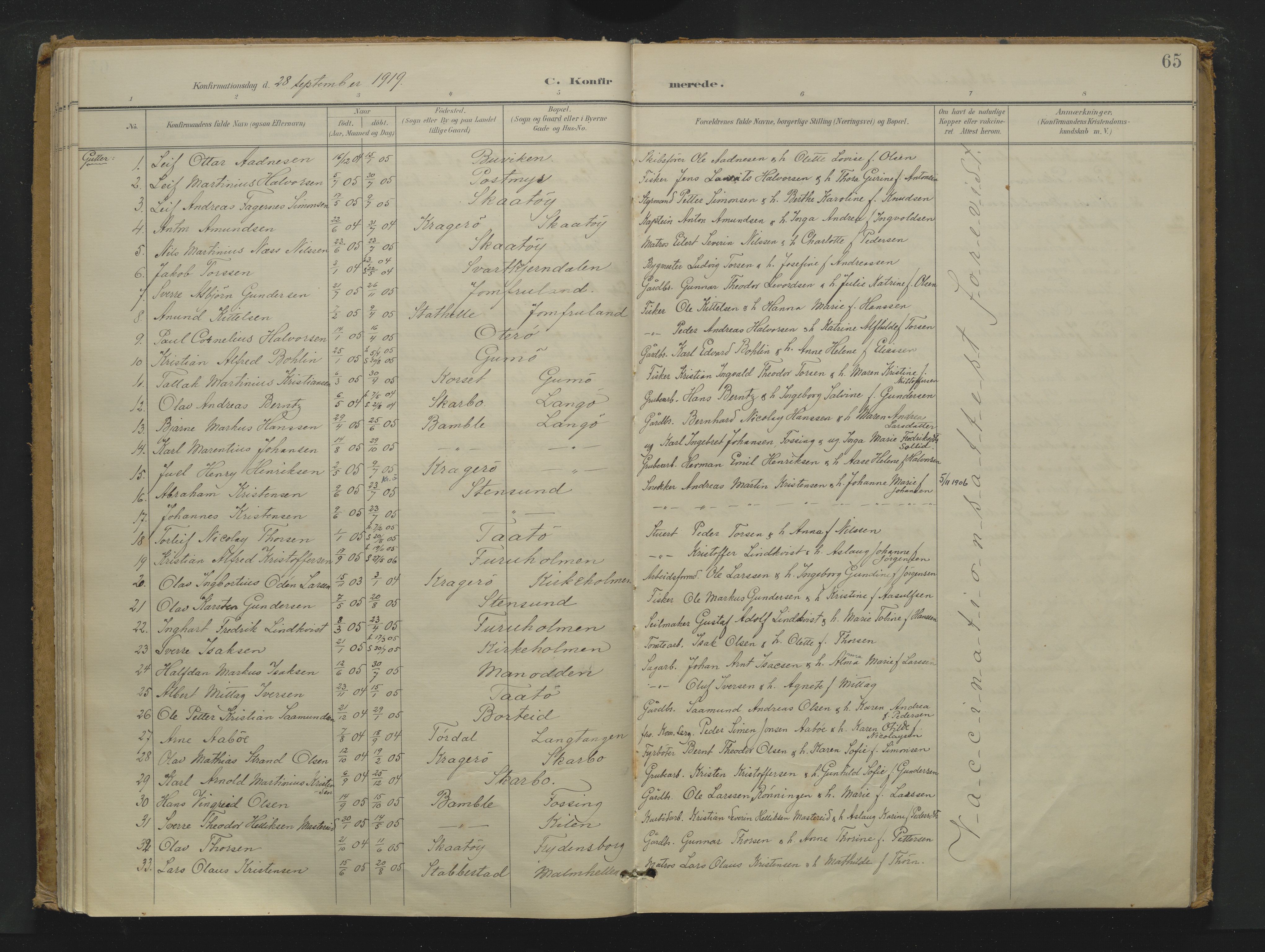 Skåtøy kirkebøker, AV/SAKO-A-304/F/Fa/L0007: Parish register (official) no. I 7, 1898-1923, p. 65