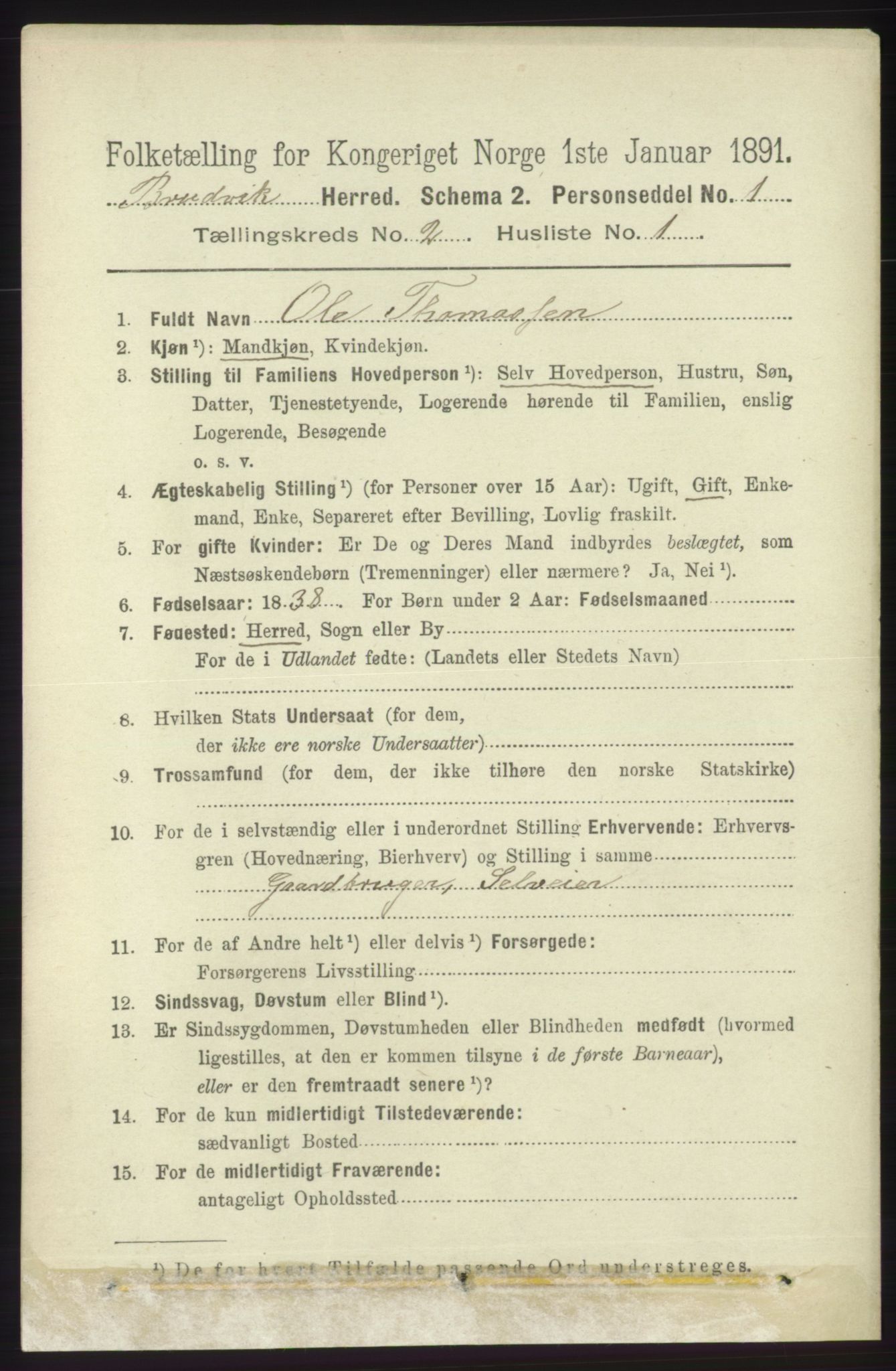 RA, 1891 census for 1251 Bruvik, 1891, p. 433