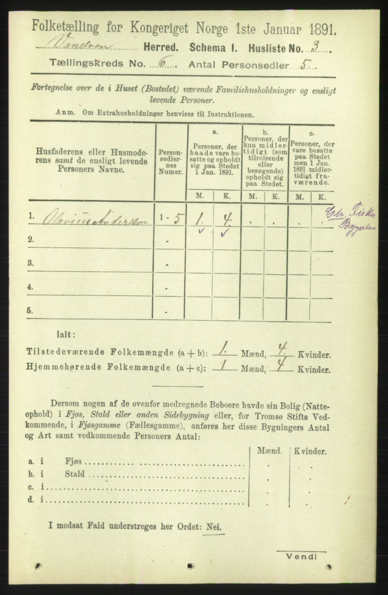 RA, 1891 census for 1511 Vanylven, 1891, p. 2617