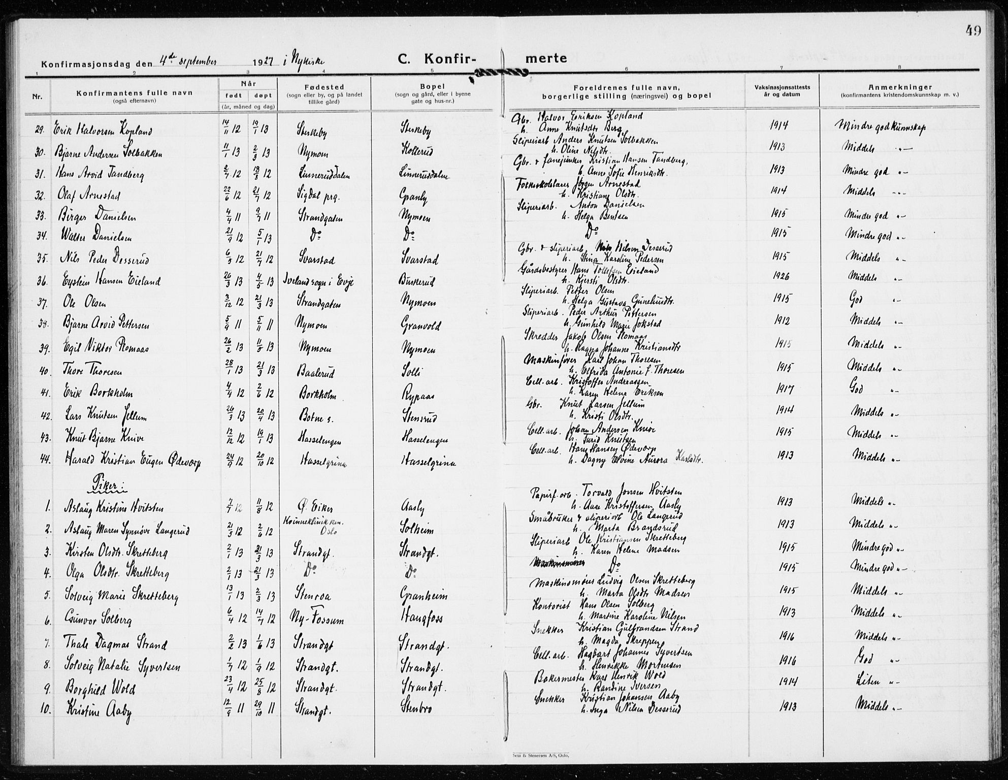 Modum kirkebøker, SAKO/A-234/G/Gc/L0003: Parish register (copy) no. III 3, 1926-1934, p. 49