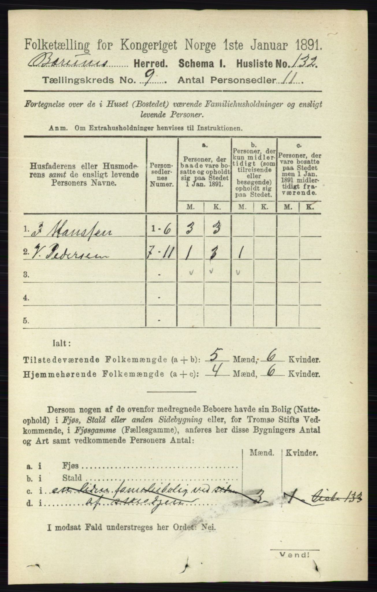 RA, 1891 census for 0219 Bærum, 1891, p. 5118