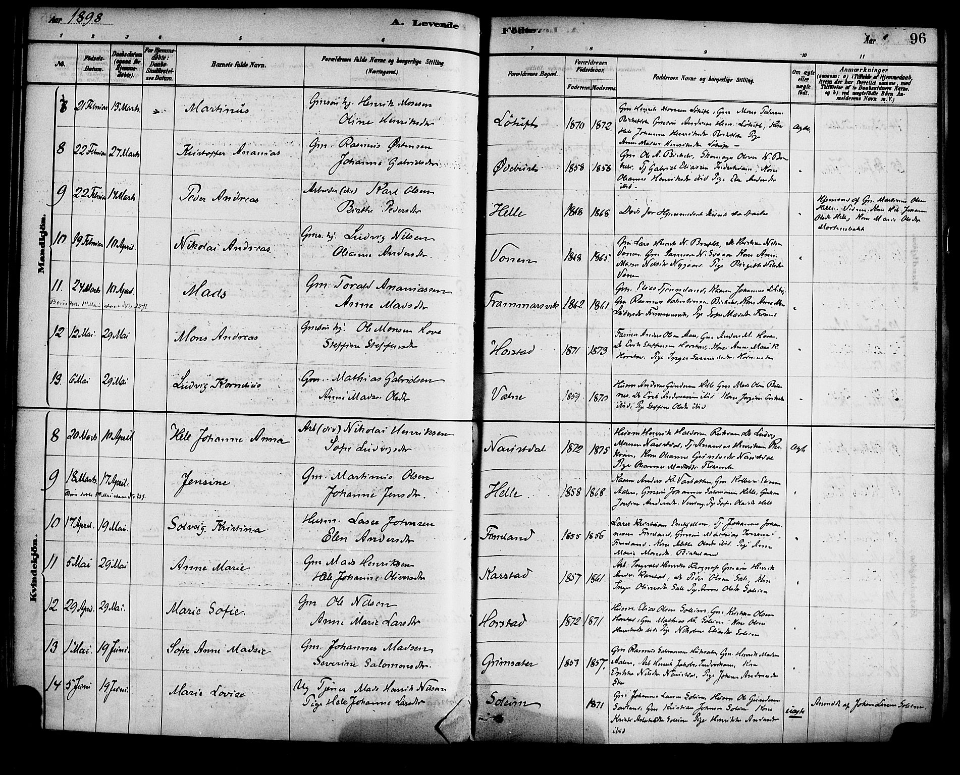 Førde sokneprestembete, AV/SAB-A-79901/H/Haa/Haad/L0001: Parish register (official) no. D 1, 1881-1898, p. 96