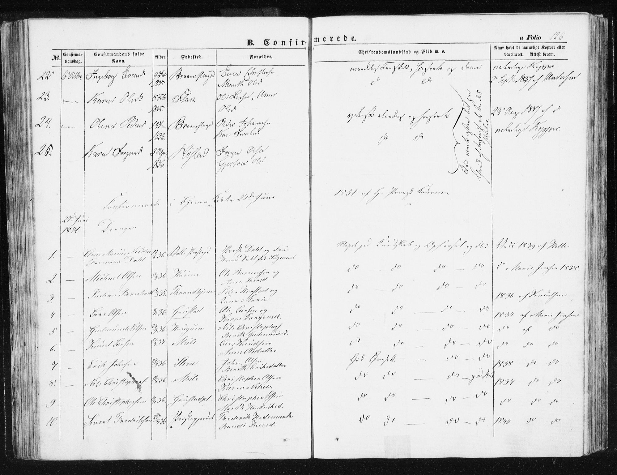 Ministerialprotokoller, klokkerbøker og fødselsregistre - Sør-Trøndelag, AV/SAT-A-1456/612/L0376: Parish register (official) no. 612A08, 1846-1859, p. 126