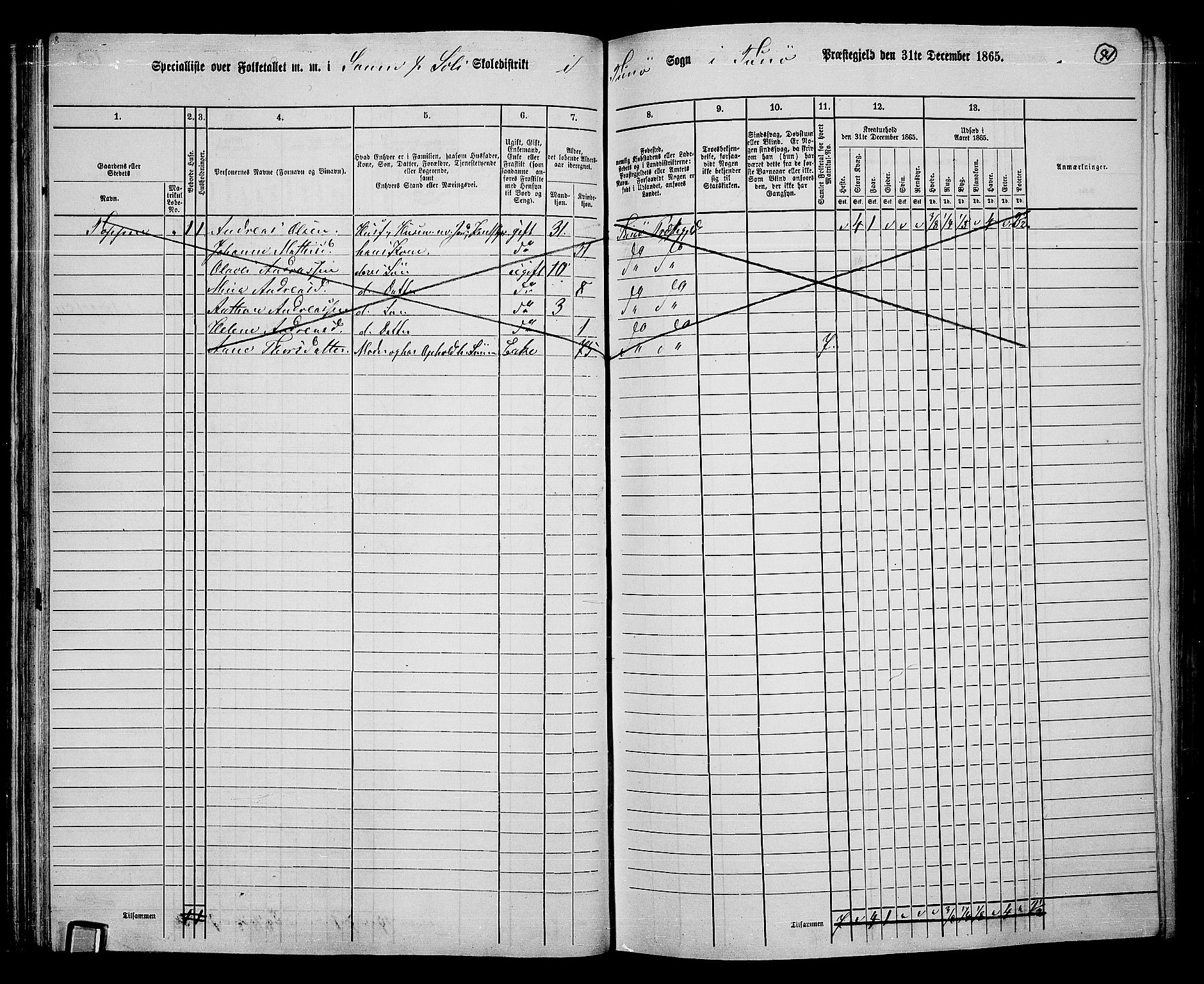 RA, 1865 census for Tune, 1865, p. 67