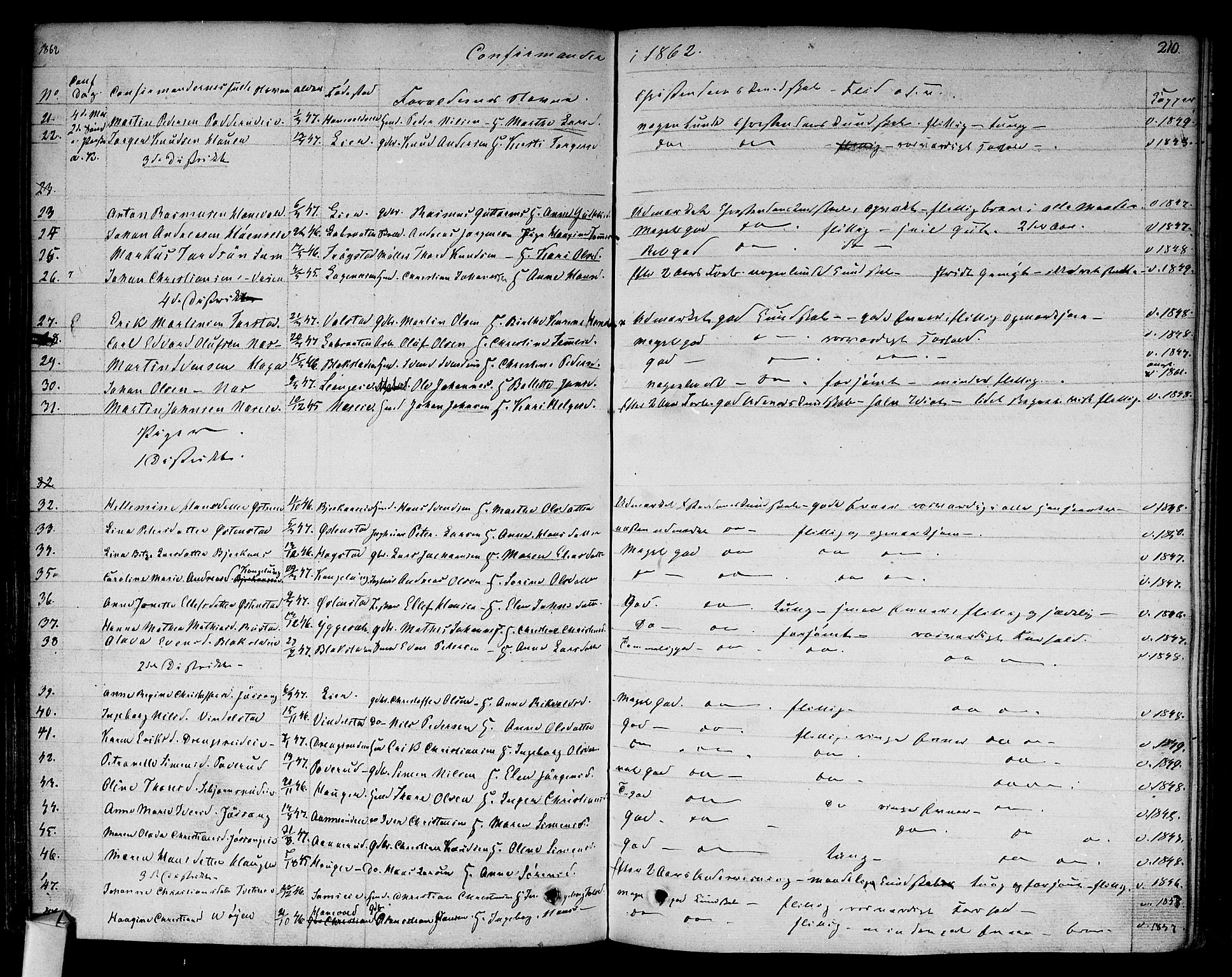 Asker prestekontor Kirkebøker, SAO/A-10256a/F/Fa/L0009: Parish register (official) no. I 9, 1825-1878, p. 210