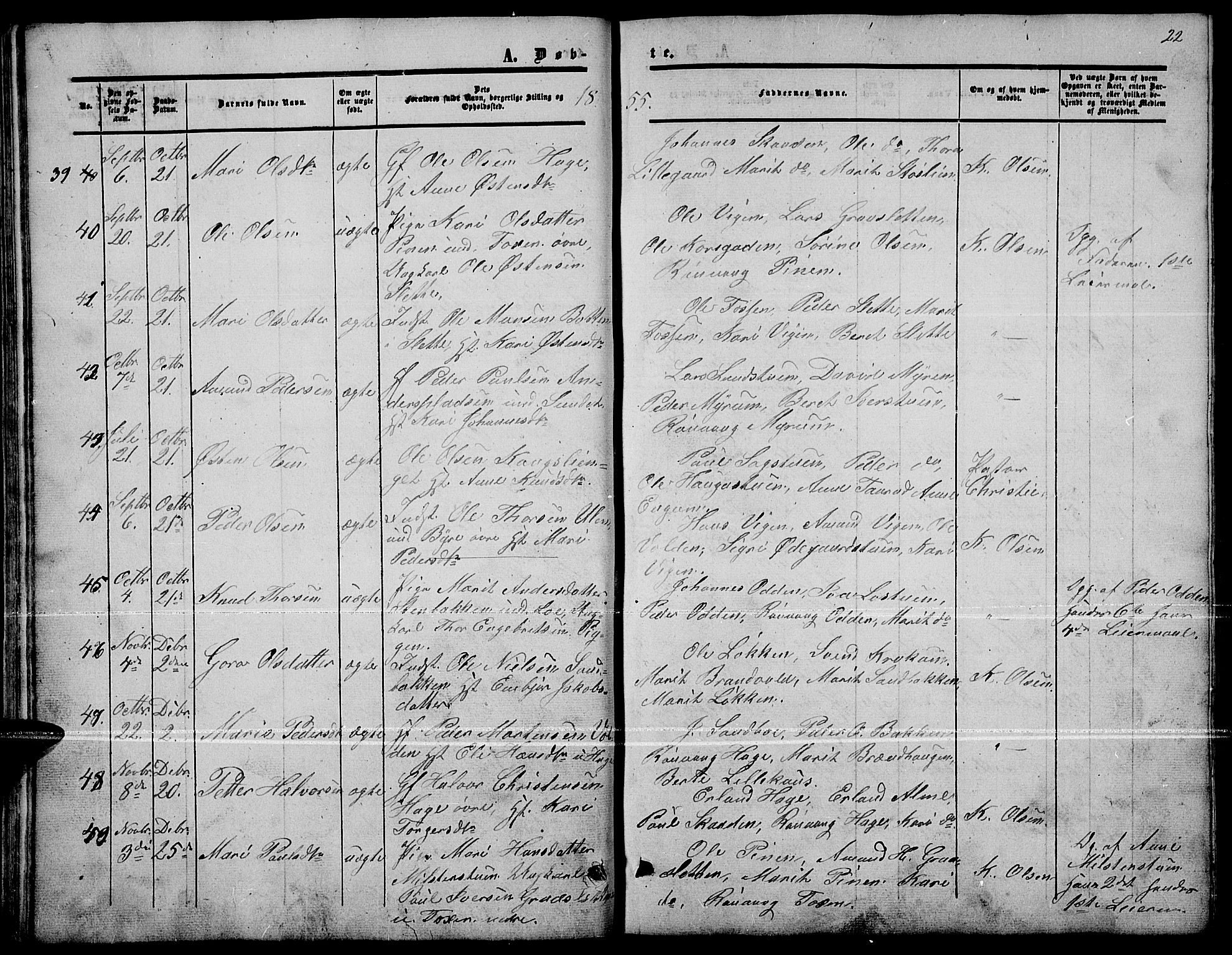 Nord-Fron prestekontor, AV/SAH-PREST-080/H/Ha/Hab/L0001: Parish register (copy) no. 1, 1851-1883, p. 22