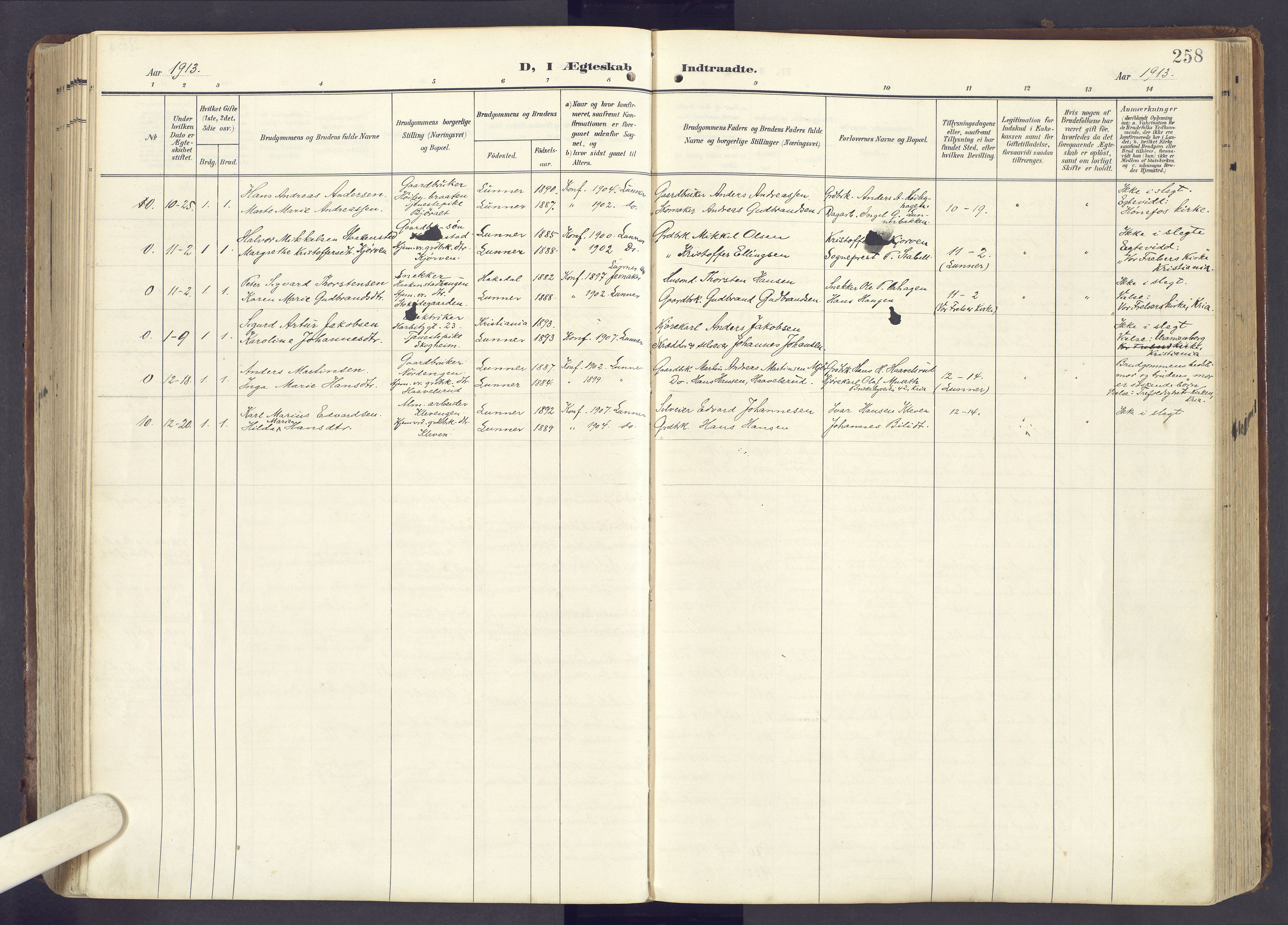 Lunner prestekontor, SAH/PREST-118/H/Ha/Haa/L0001: Parish register (official) no. 1, 1907-1922, p. 258