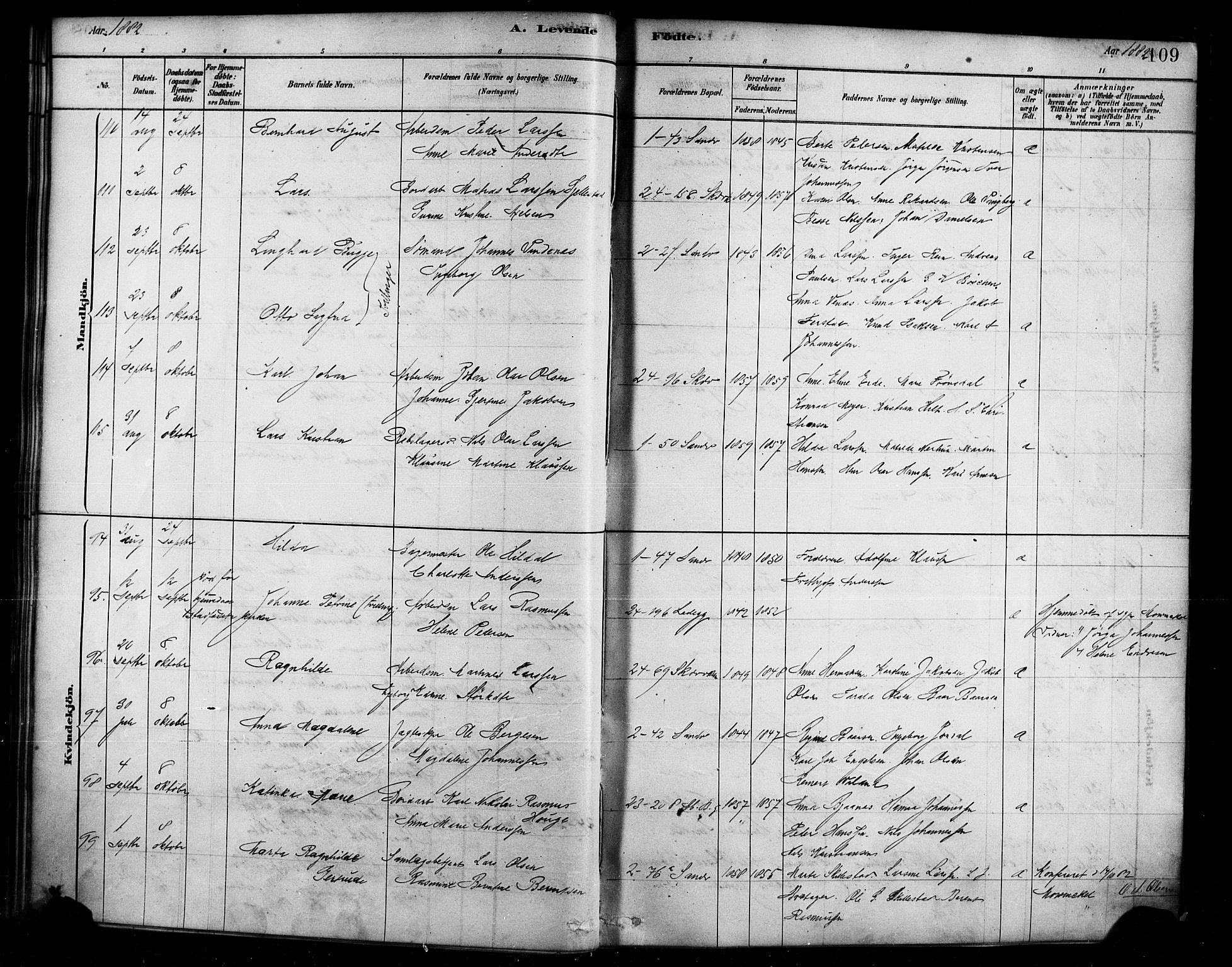 Sandviken Sokneprestembete, AV/SAB-A-77601/H/Ha/L0004: Parish register (official) no. B 1, 1878-1891, p. 109