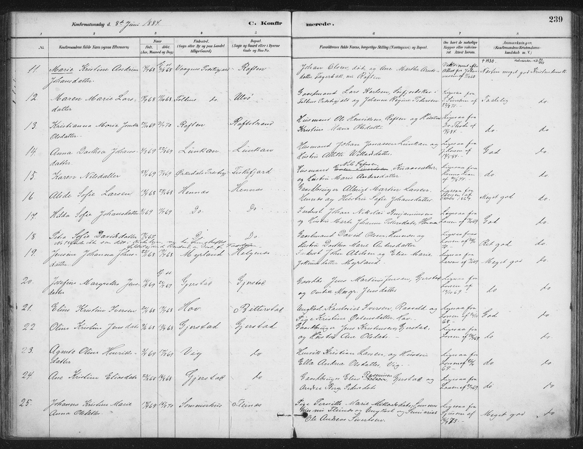 Ministerialprotokoller, klokkerbøker og fødselsregistre - Nordland, SAT/A-1459/888/L1244: Parish register (official) no. 888A10, 1880-1890, p. 239
