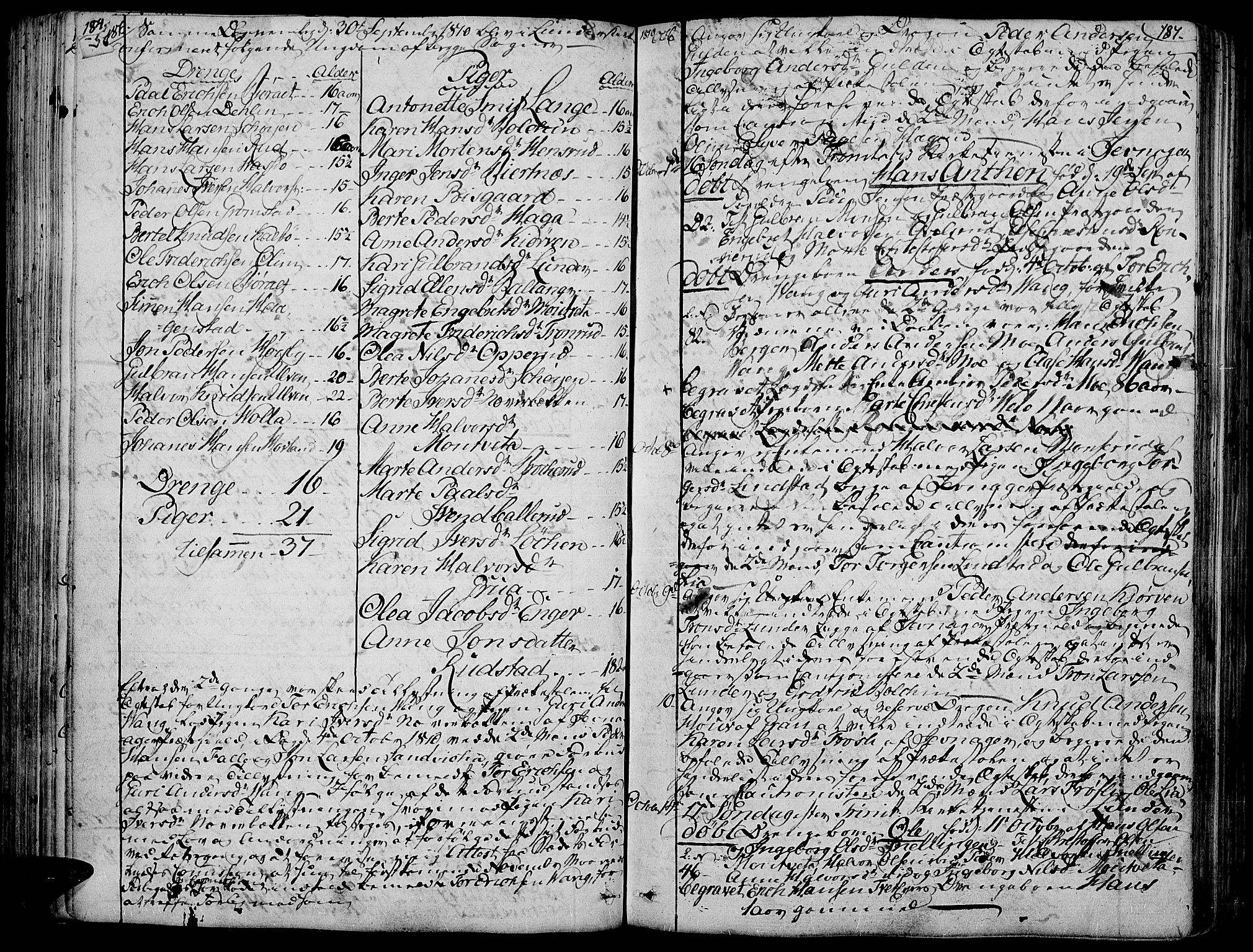 Jevnaker prestekontor, AV/SAH-PREST-116/H/Ha/Haa/L0004: Parish register (official) no. 4, 1800-1861, p. 186-187