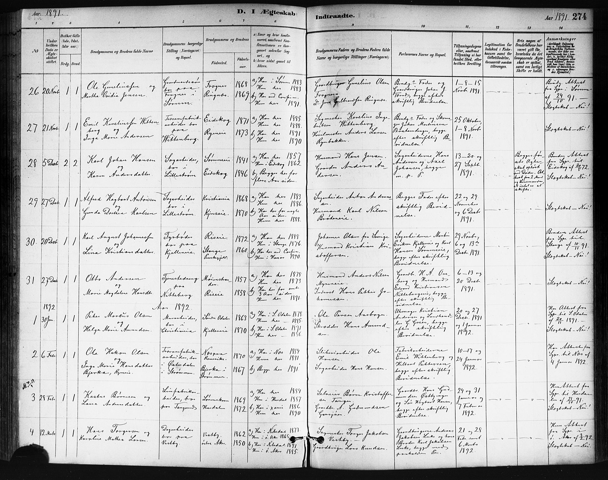 Skedsmo prestekontor Kirkebøker, SAO/A-10033a/G/Ga/L0004: Parish register (copy) no. I 4, 1883-1895, p. 274
