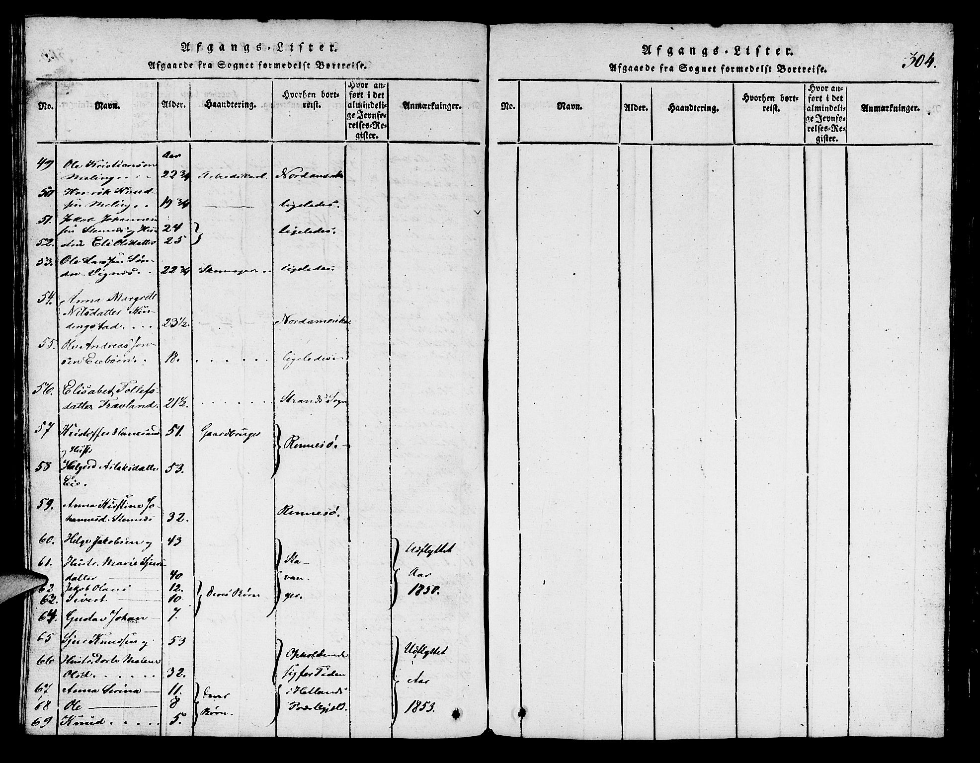 Finnøy sokneprestkontor, SAST/A-101825/H/Ha/Hab/L0001: Parish register (copy) no. B 1, 1816-1856, p. 304