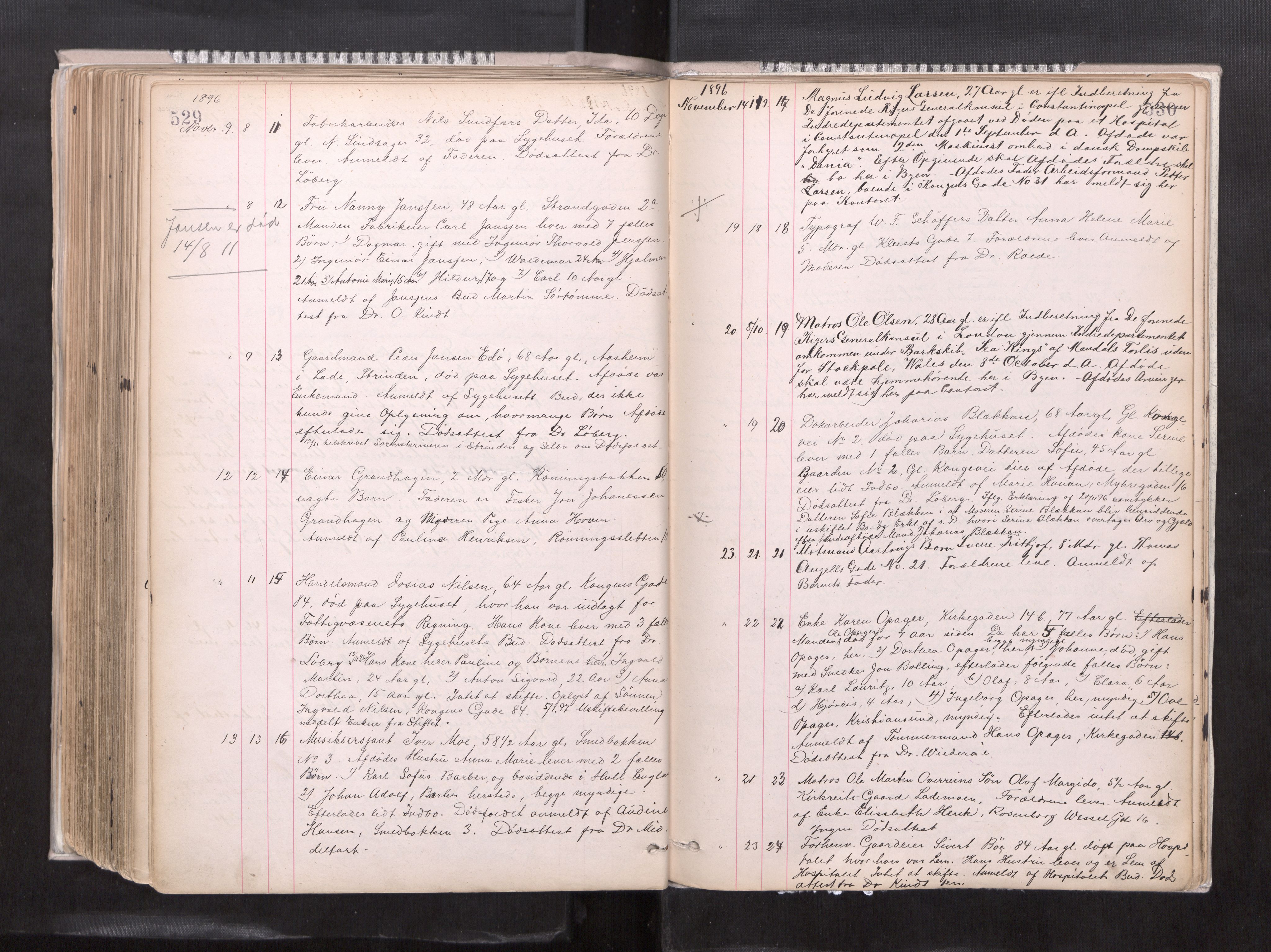 Trondheim byfogd, AV/SAT-A-0003/1/3/3L/L0004: Dødsanmeldelsesprotokoll, 1891-1897, p. 529-530