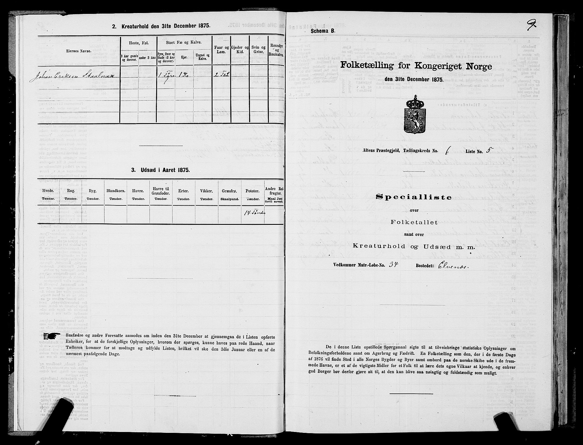 SATØ, 1875 census for 2012P Alta, 1875, p. 3009