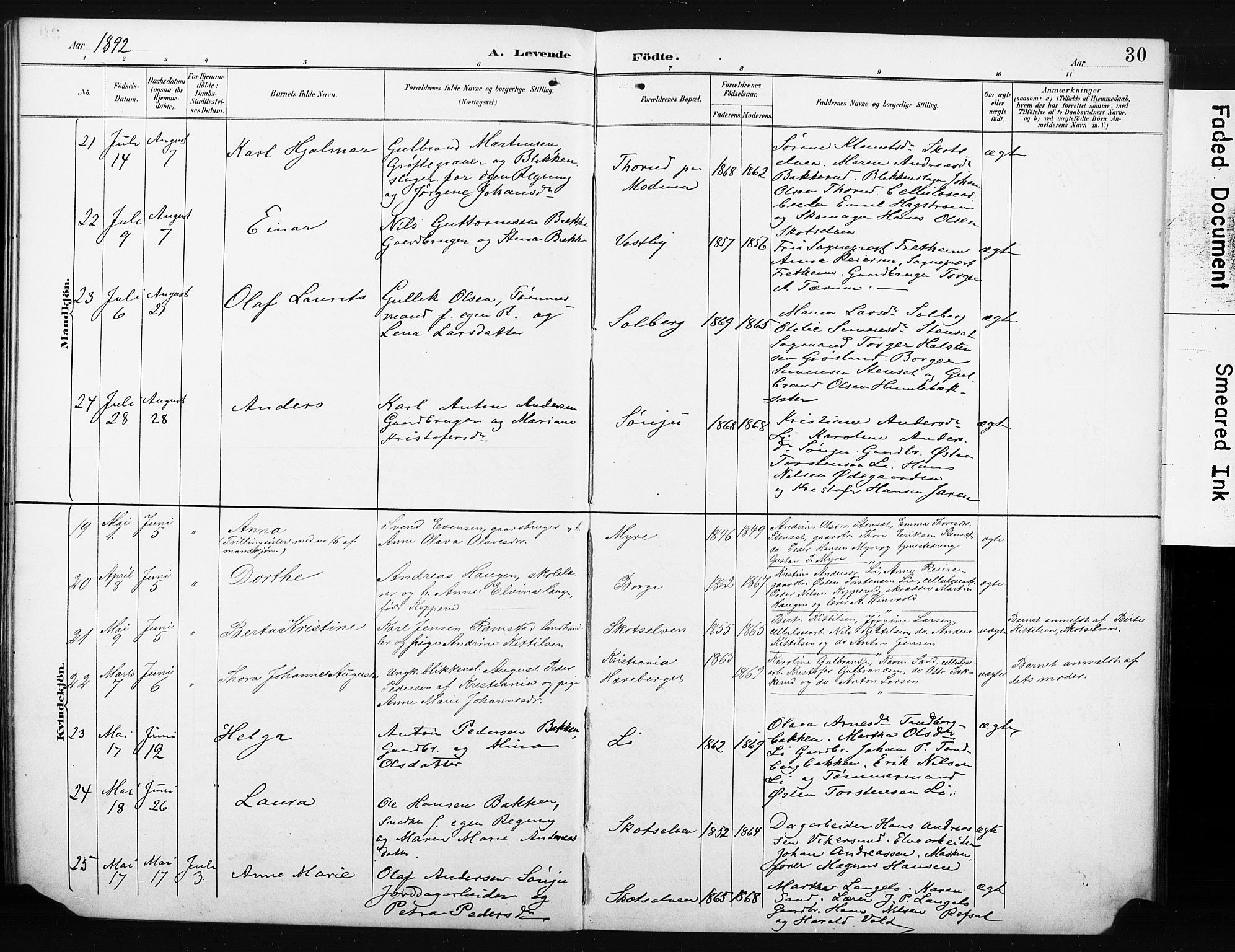 Eiker kirkebøker, AV/SAKO-A-4/F/Fc/L0002: Parish register (official) no. III 2, 1889-1897, p. 30