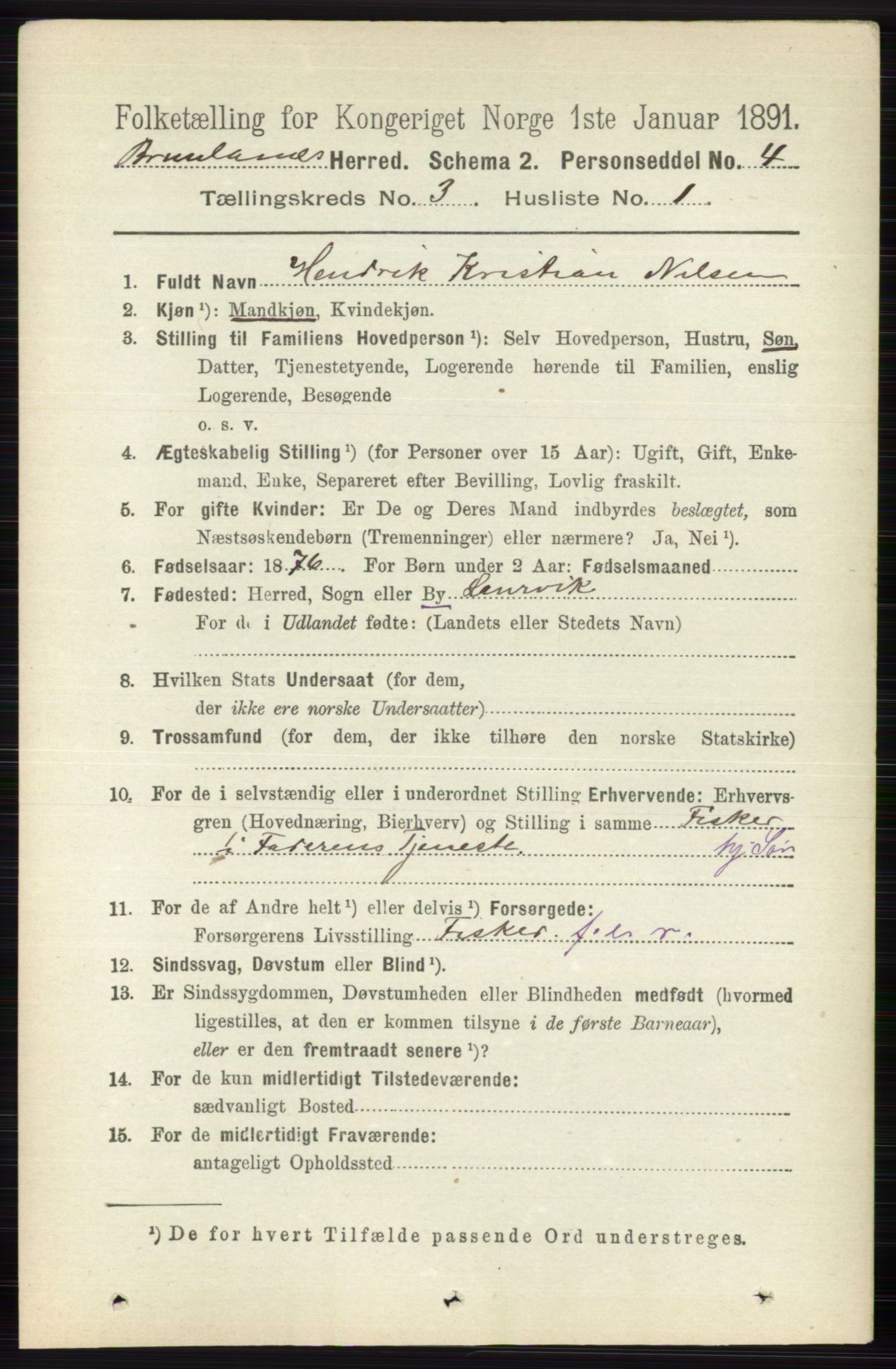 RA, 1891 census for 0726 Brunlanes, 1891, p. 1354