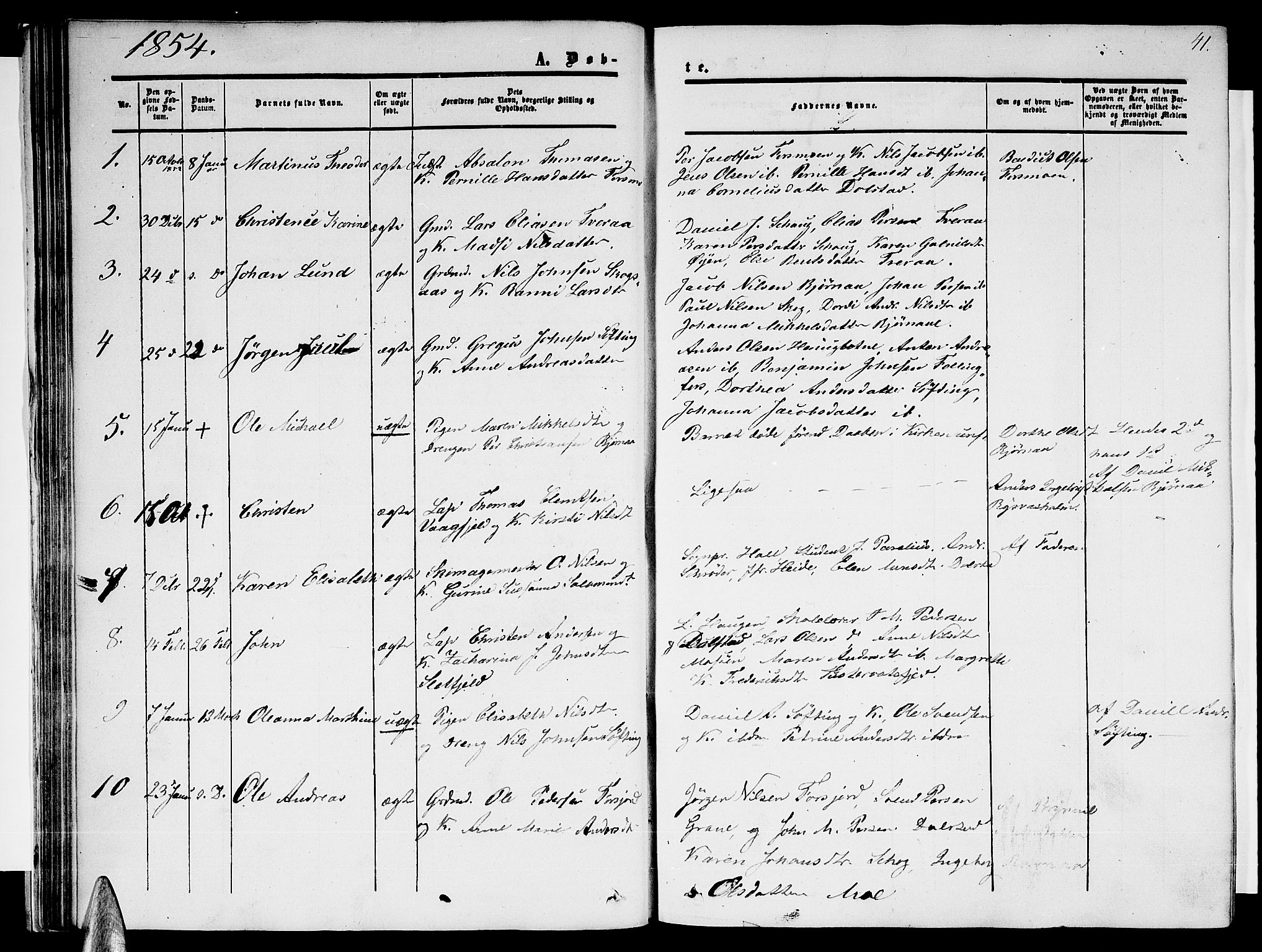 Ministerialprotokoller, klokkerbøker og fødselsregistre - Nordland, AV/SAT-A-1459/820/L0301: Parish register (copy) no. 820C03, 1851-1858, p. 41