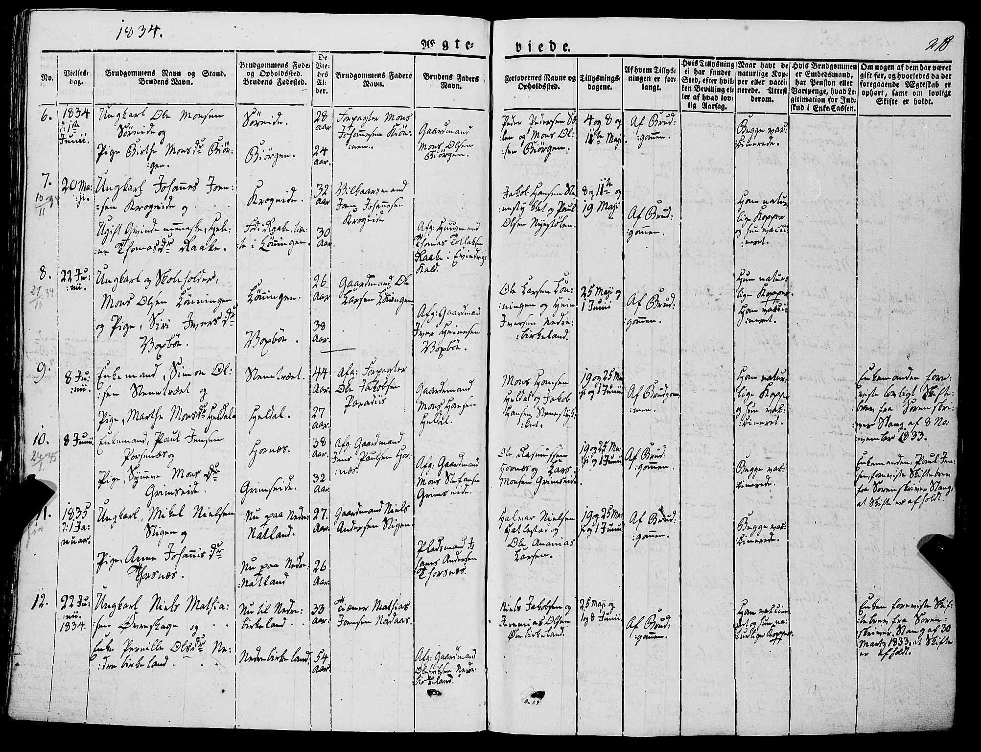 Fana Sokneprestembete, AV/SAB-A-75101/H/Haa/Haaa/L0008: Parish register (official) no. A 8, 1829-1851, p. 218