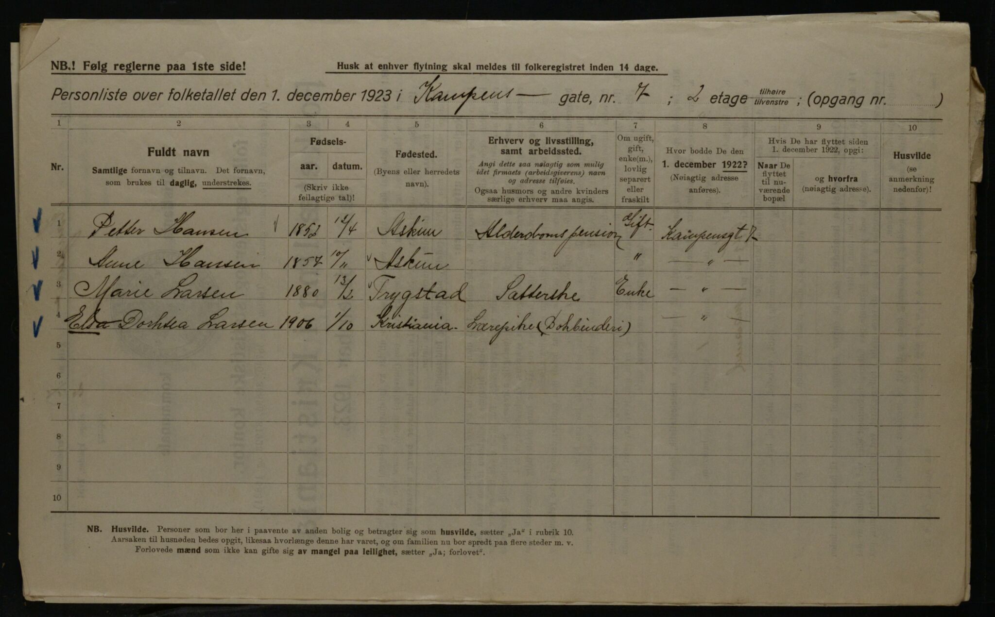 OBA, Municipal Census 1923 for Kristiania, 1923, p. 53622