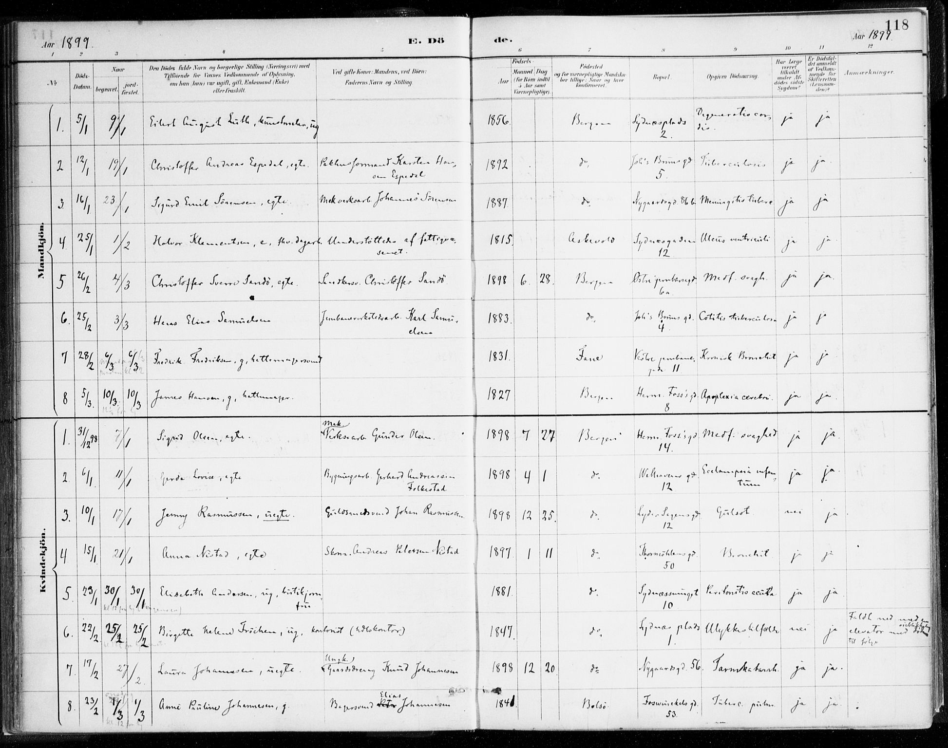 Johanneskirken sokneprestembete, SAB/A-76001/H/Haa/L0019: Parish register (official) no. E 1, 1885-1915, p. 118
