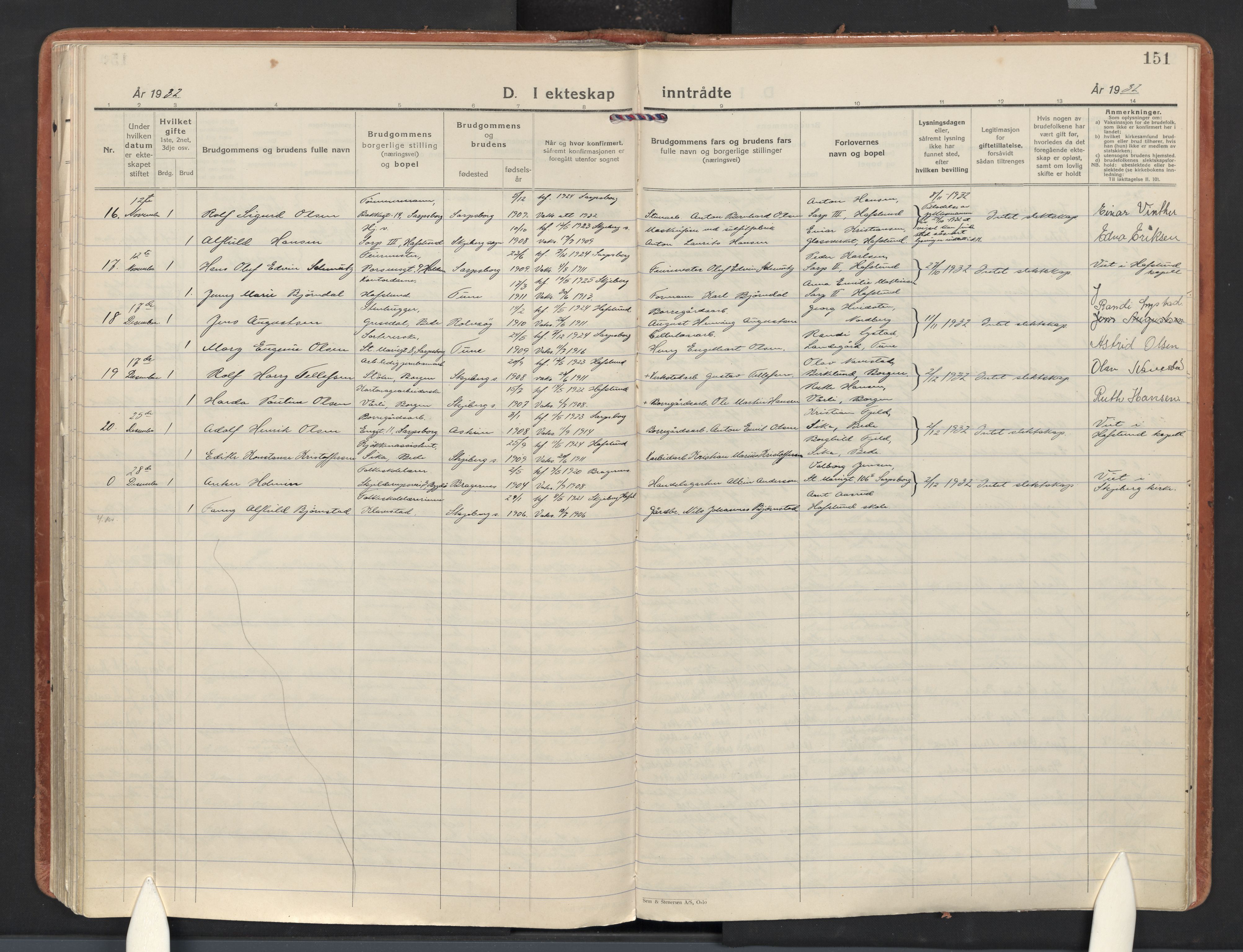 Skjeberg prestekontor Kirkebøker, AV/SAO-A-10923/F/Fd/L0002: Parish register (official) no. IV 2, 1926-1936, p. 151