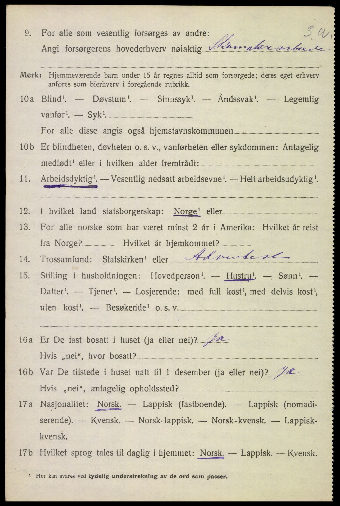 SAT, 1920 census for Evenes, 1920, p. 3689