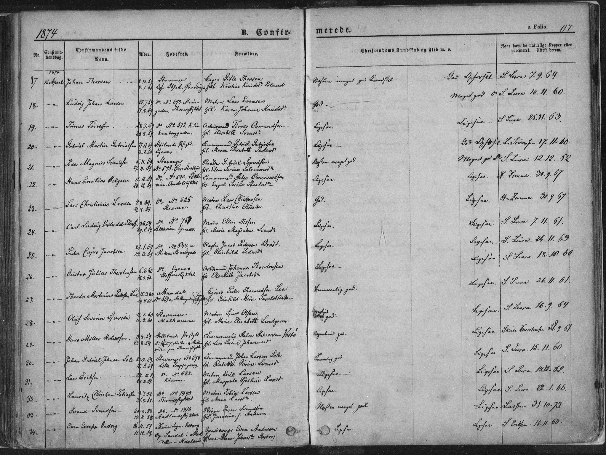 Domkirken sokneprestkontor, SAST/A-101812/001/30/30BA/L0018: Parish register (official) no. A 17, 1857-1877, p. 117