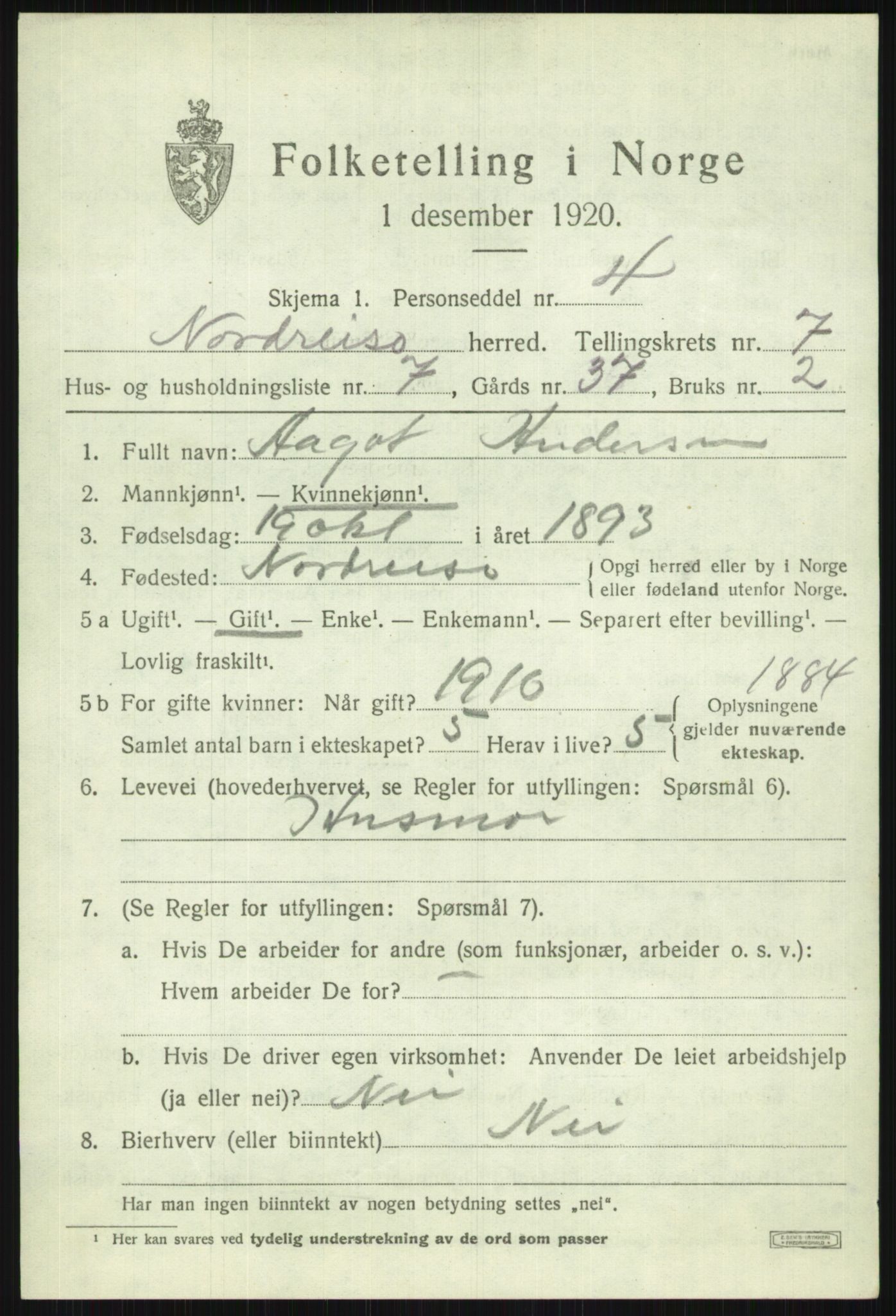 SATØ, 1920 census for Nordreisa, 1920, p. 3065