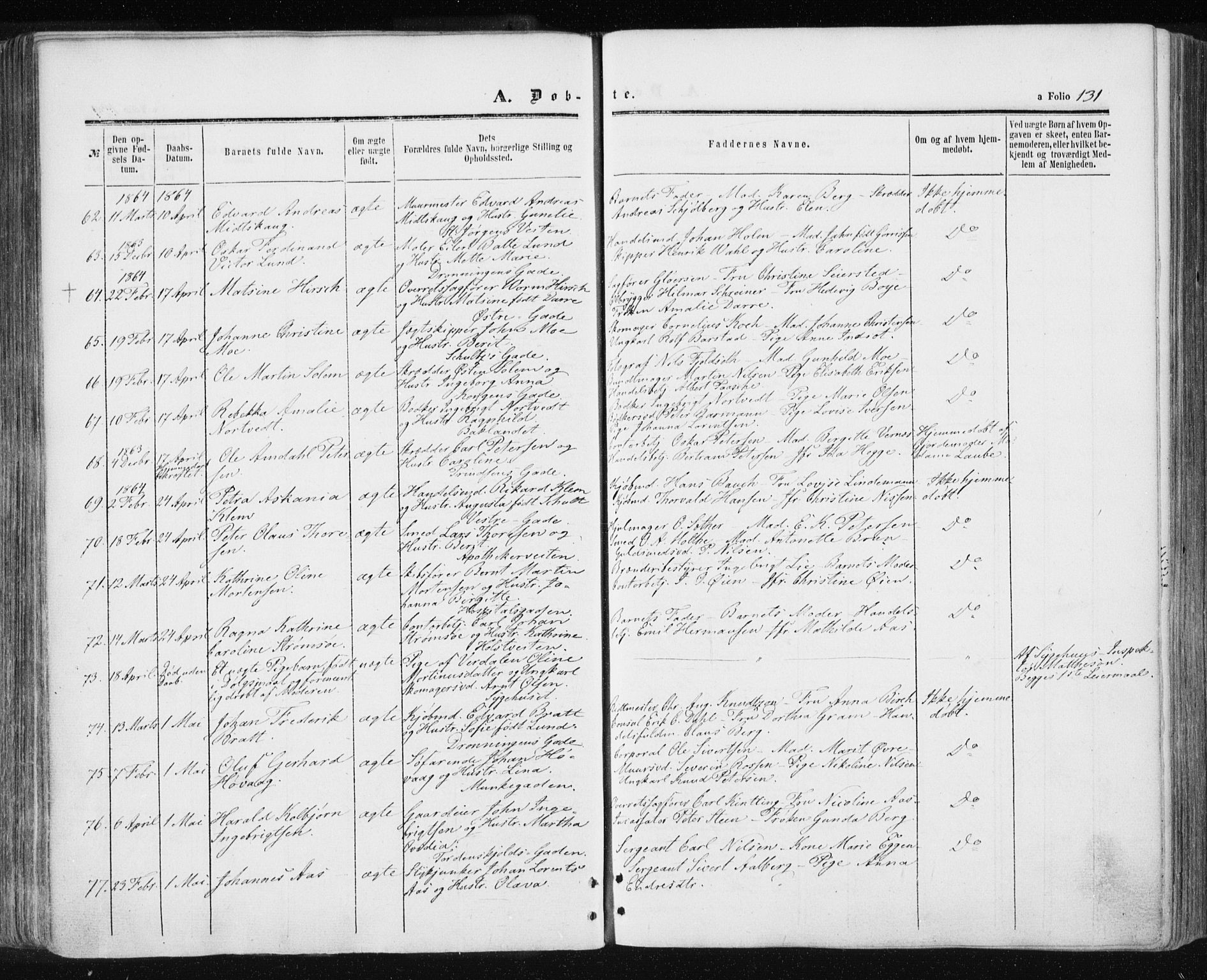 Ministerialprotokoller, klokkerbøker og fødselsregistre - Sør-Trøndelag, SAT/A-1456/601/L0053: Parish register (official) no. 601A21, 1857-1865, p. 131