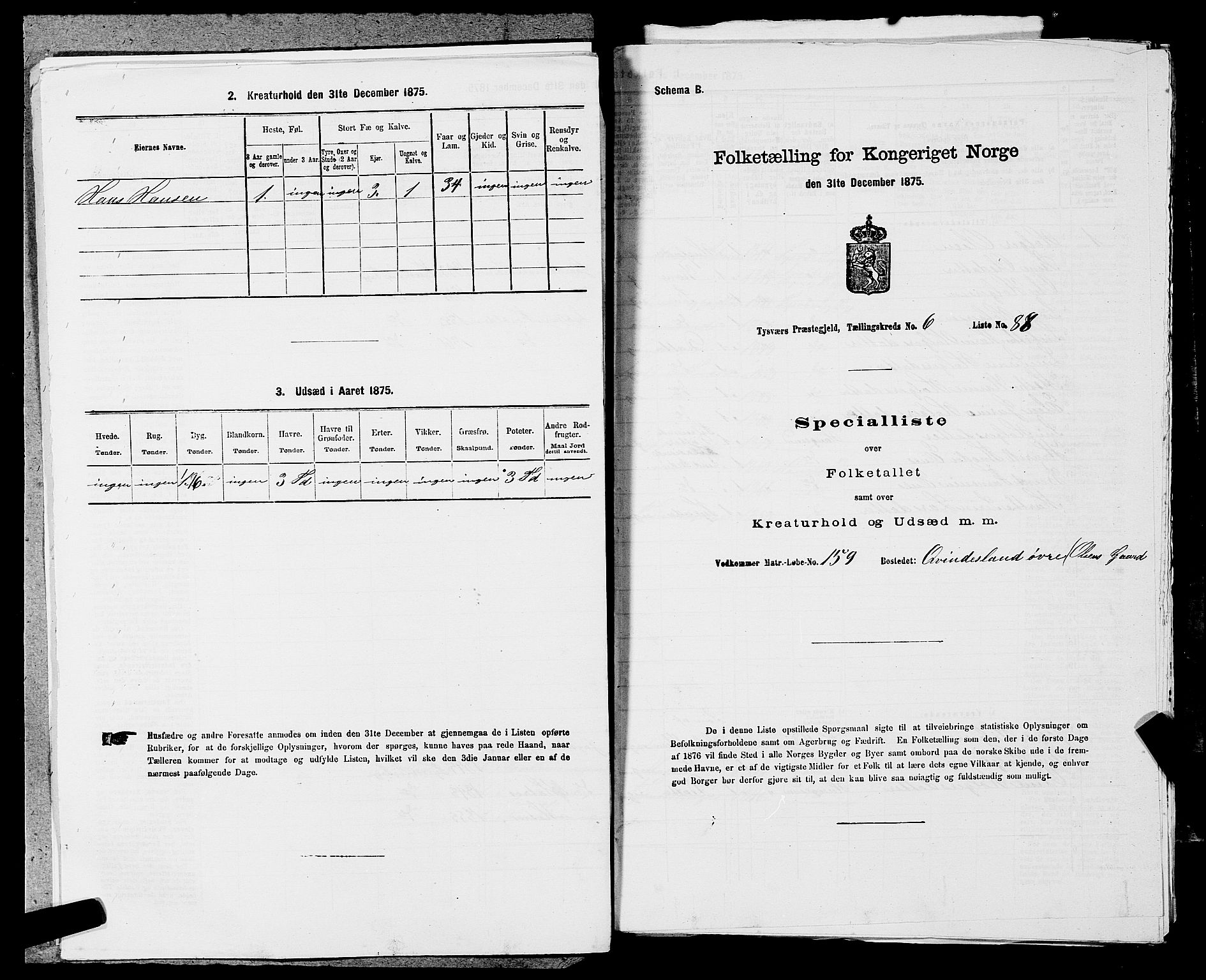 SAST, 1875 census for 1146P Tysvær, 1875, p. 831