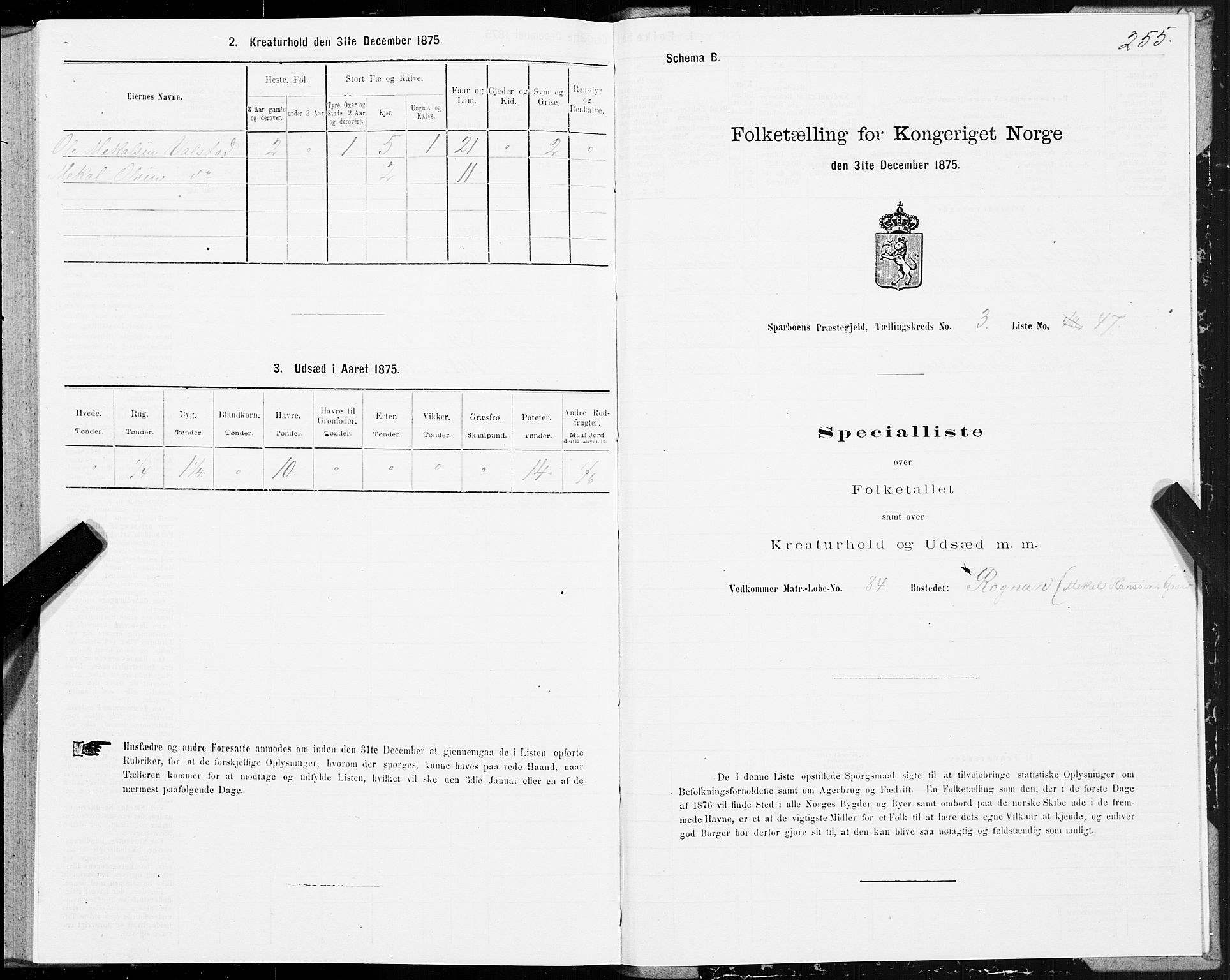 SAT, 1875 census for 1731P Sparbu, 1875, p. 1255