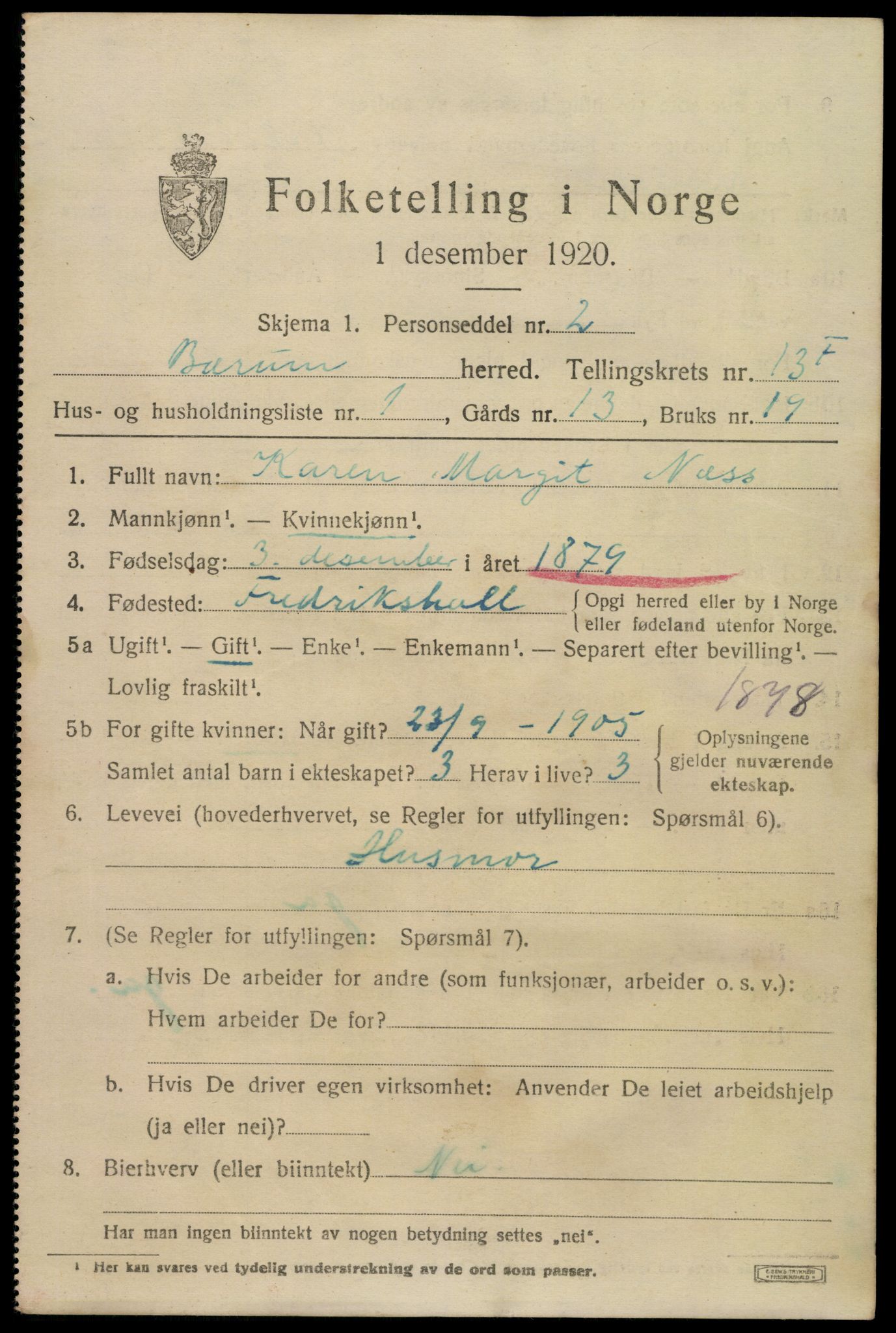 SAO, 1920 census for Bærum, 1920, p. 38968