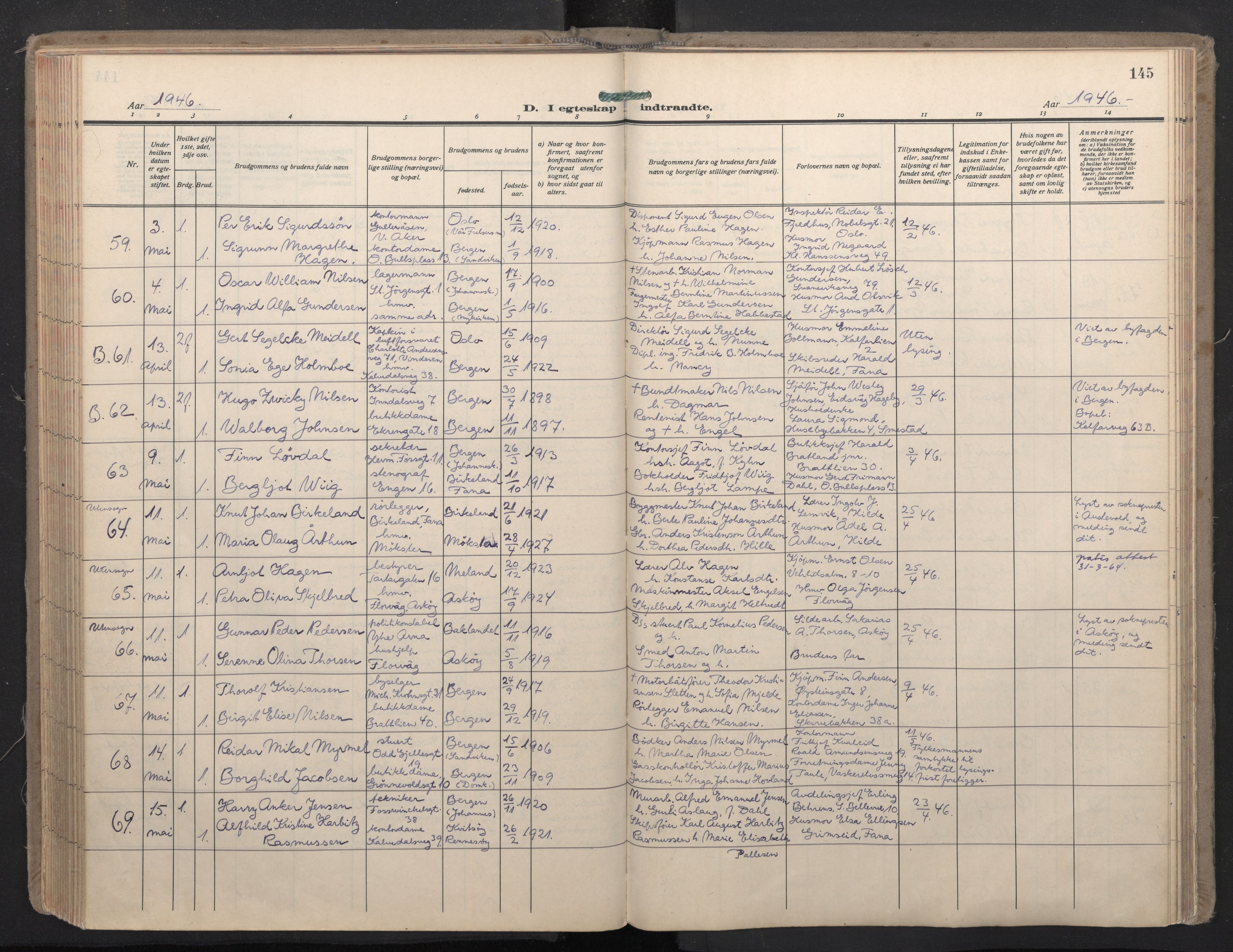 Domkirken sokneprestembete, SAB/A-74801/H/Haa: Parish register (official) no. D 7, 1937-1950, p. 144b-145a