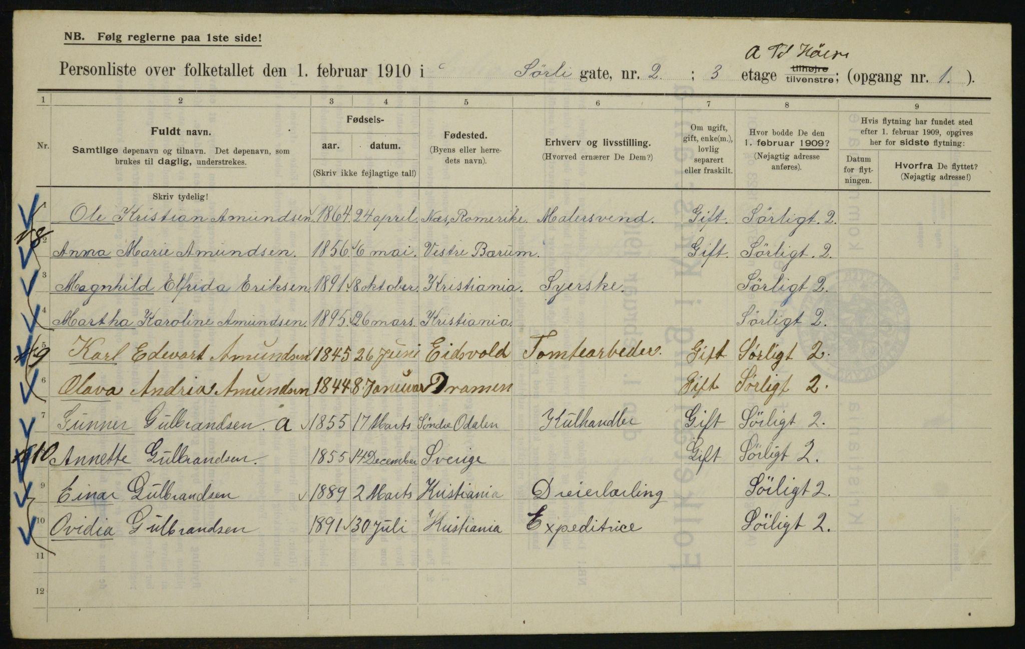 OBA, Municipal Census 1910 for Kristiania, 1910, p. 101071