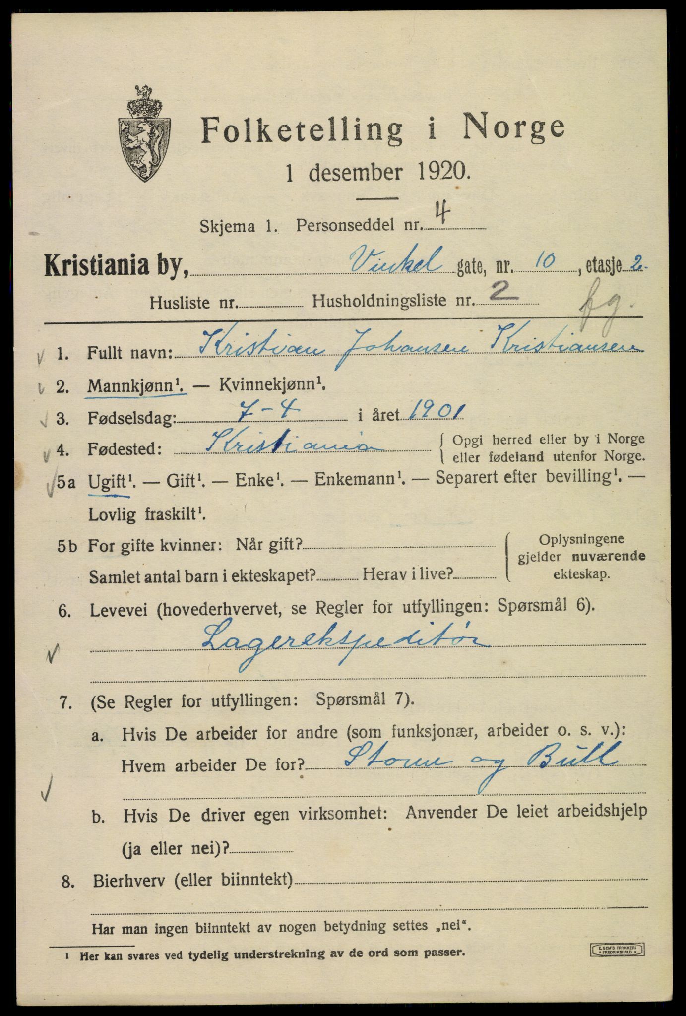 SAO, 1920 census for Kristiania, 1920, p. 637537