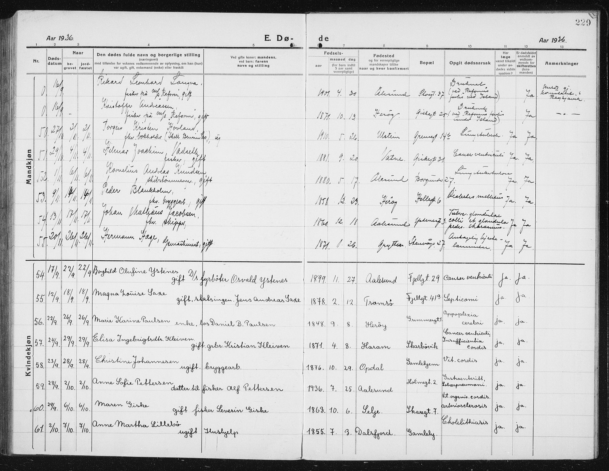 Ministerialprotokoller, klokkerbøker og fødselsregistre - Møre og Romsdal, AV/SAT-A-1454/529/L0474: Parish register (copy) no. 529C11, 1918-1938, p. 229