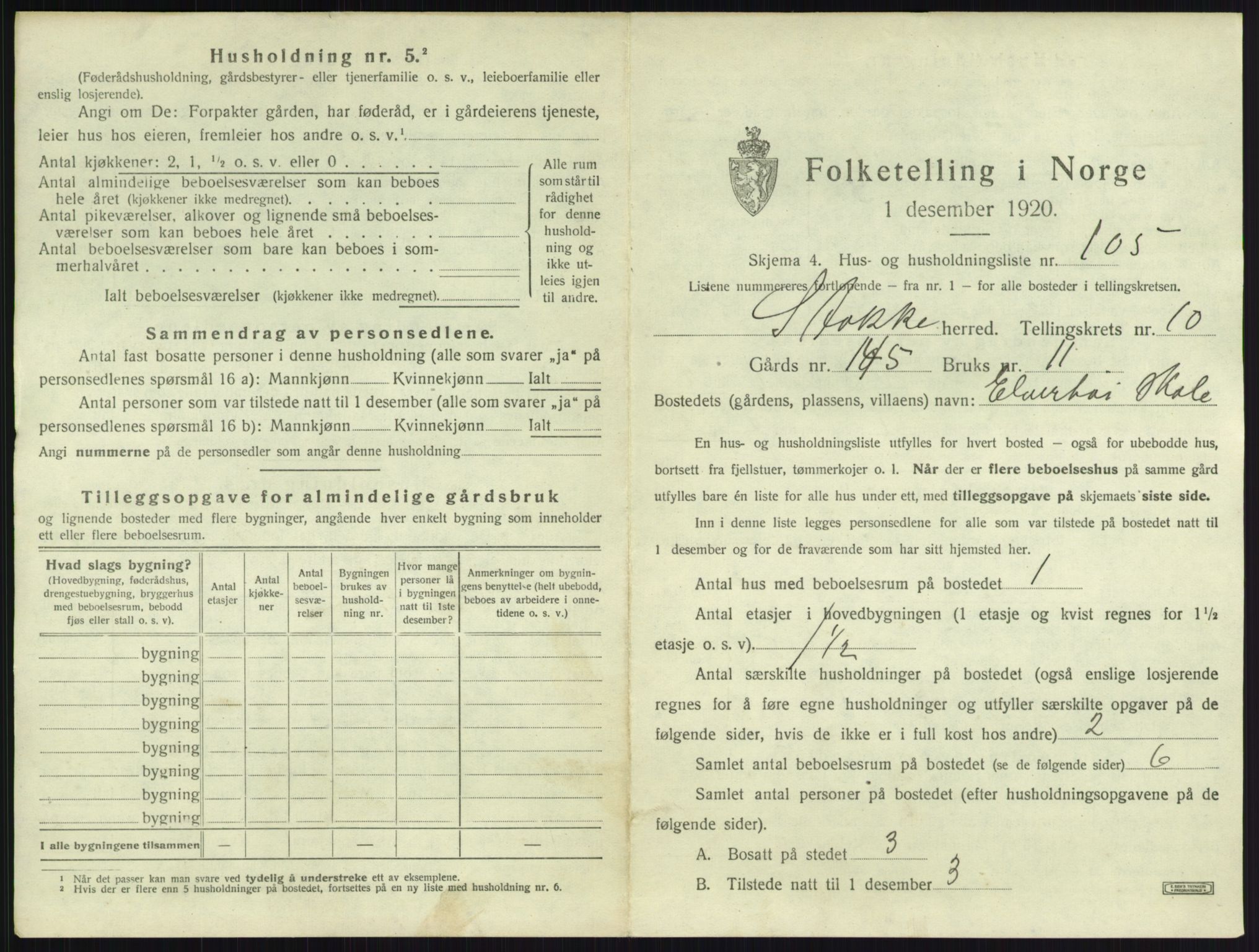 SAKO, 1920 census for Stokke, 1920, p. 2030