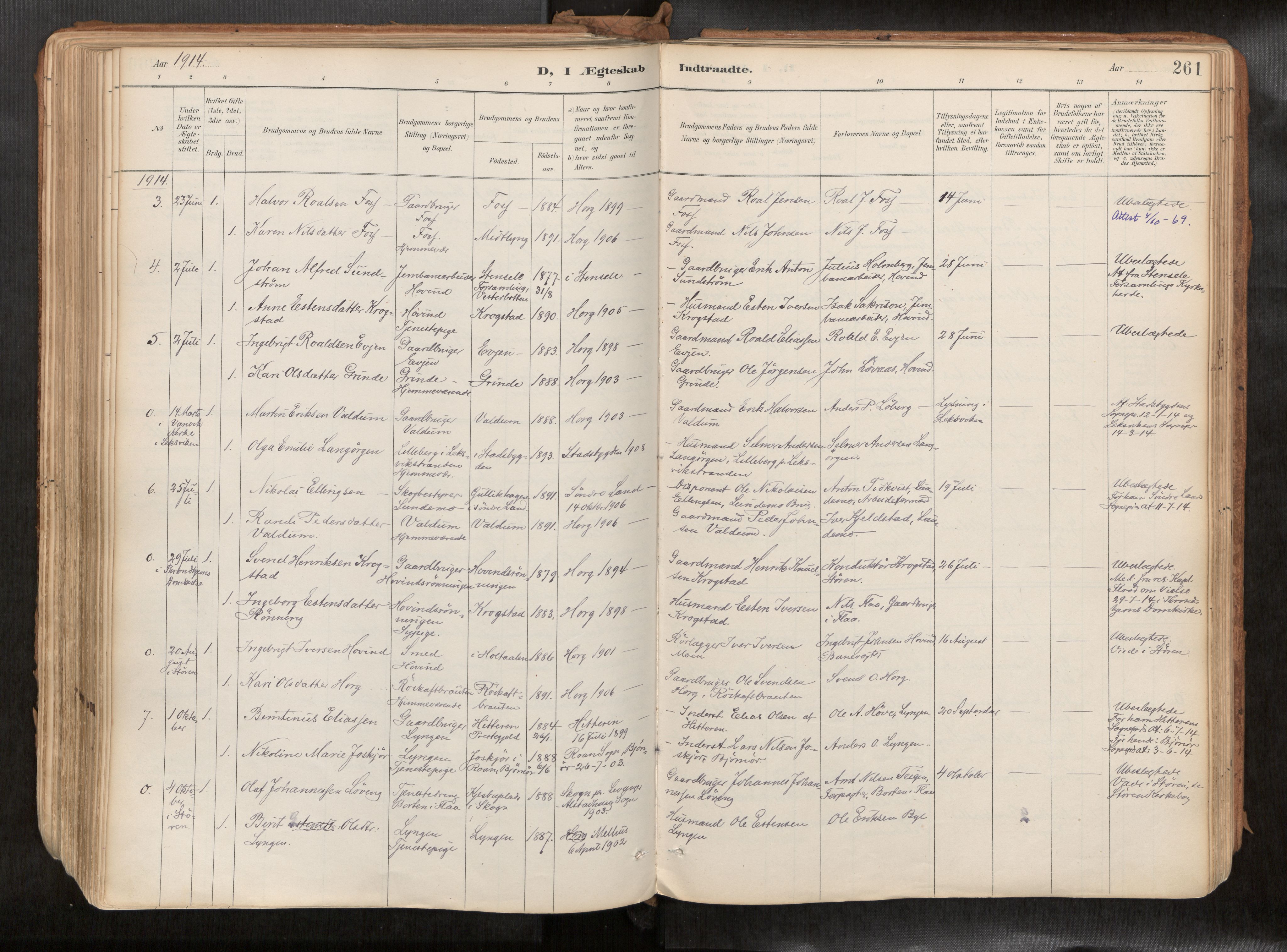 Ministerialprotokoller, klokkerbøker og fødselsregistre - Sør-Trøndelag, SAT/A-1456/692/L1105b: Parish register (official) no. 692A06, 1891-1934, p. 261