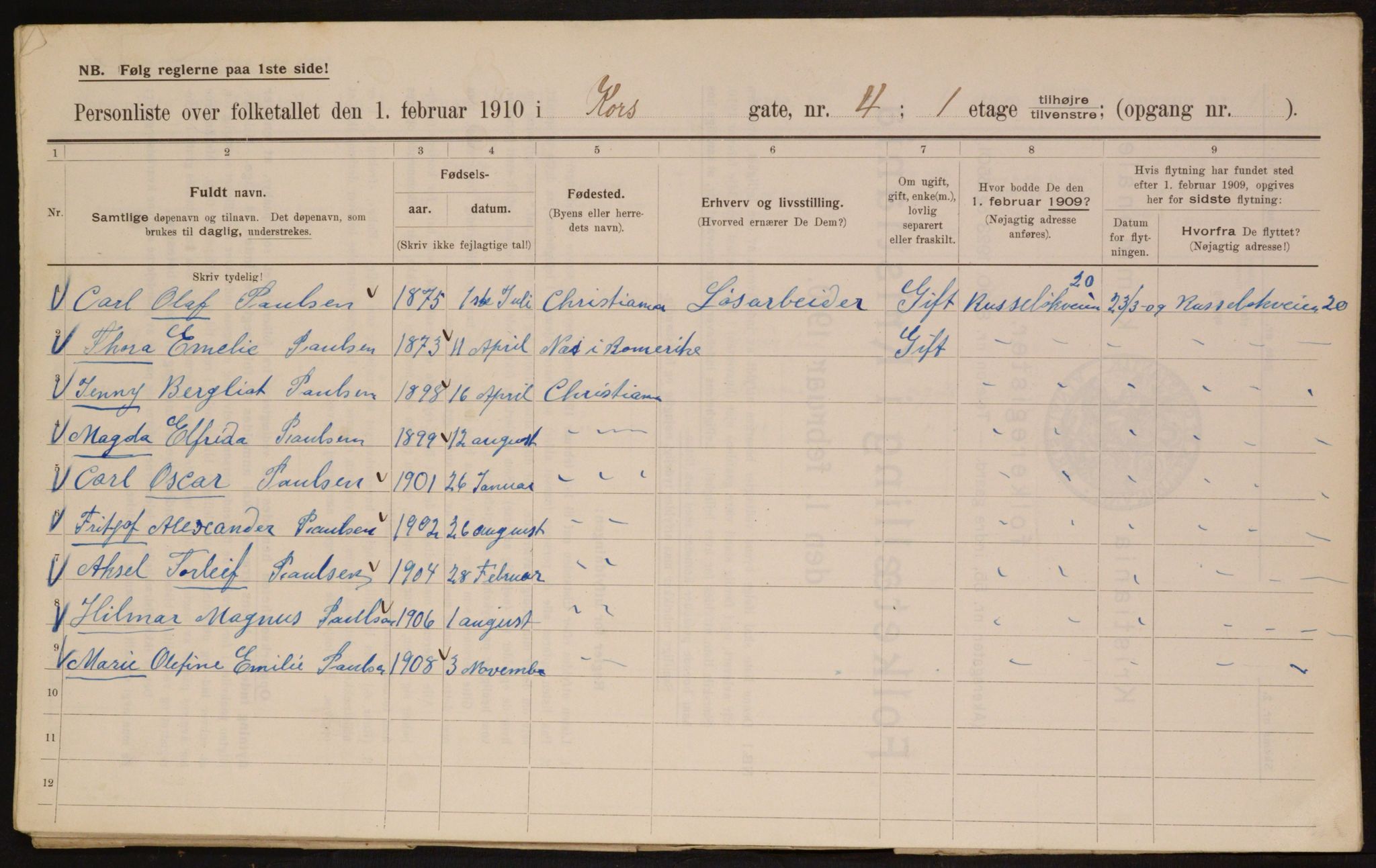 OBA, Municipal Census 1910 for Kristiania, 1910, p. 51897