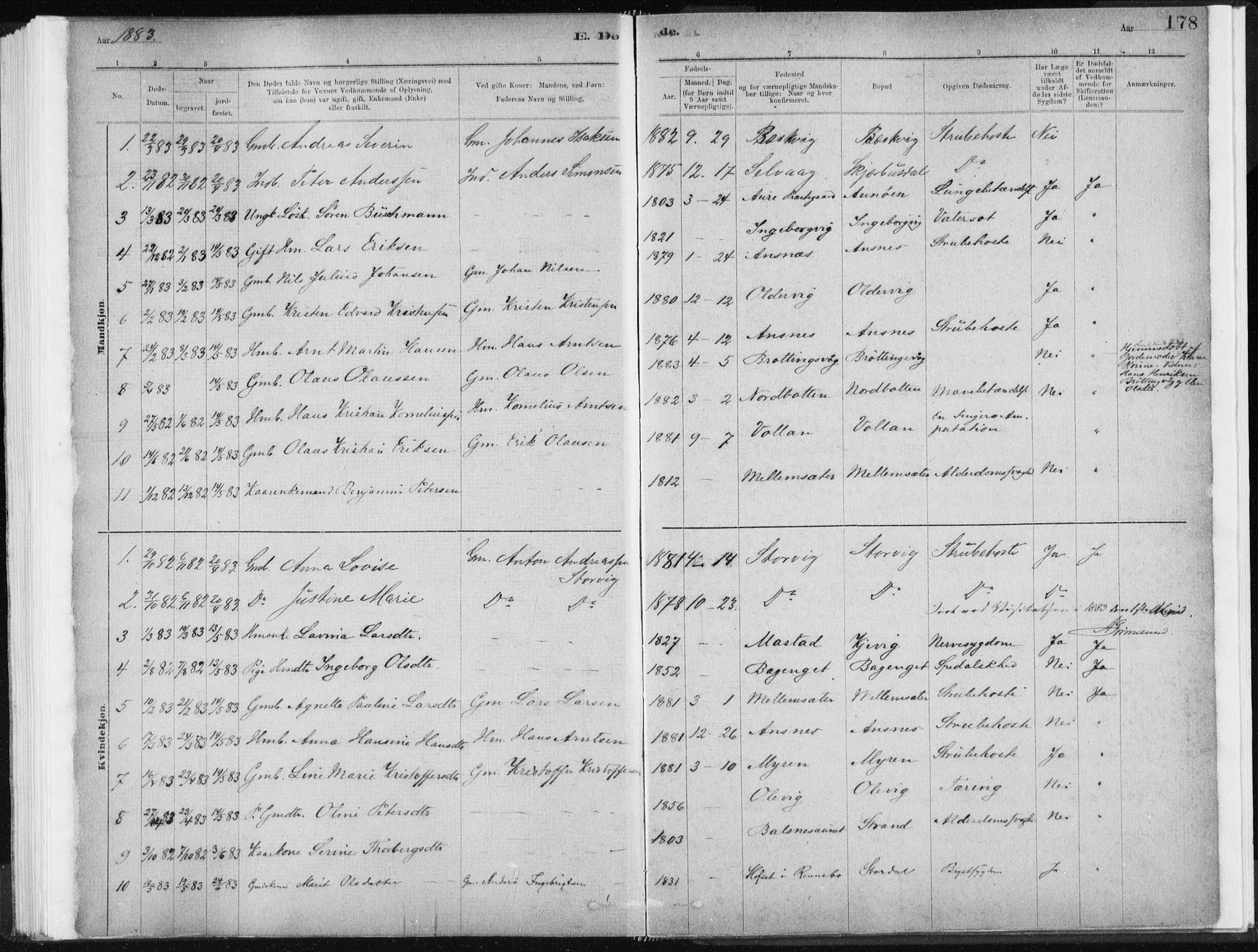 Ministerialprotokoller, klokkerbøker og fødselsregistre - Sør-Trøndelag, SAT/A-1456/637/L0558: Parish register (official) no. 637A01, 1882-1899, p. 178