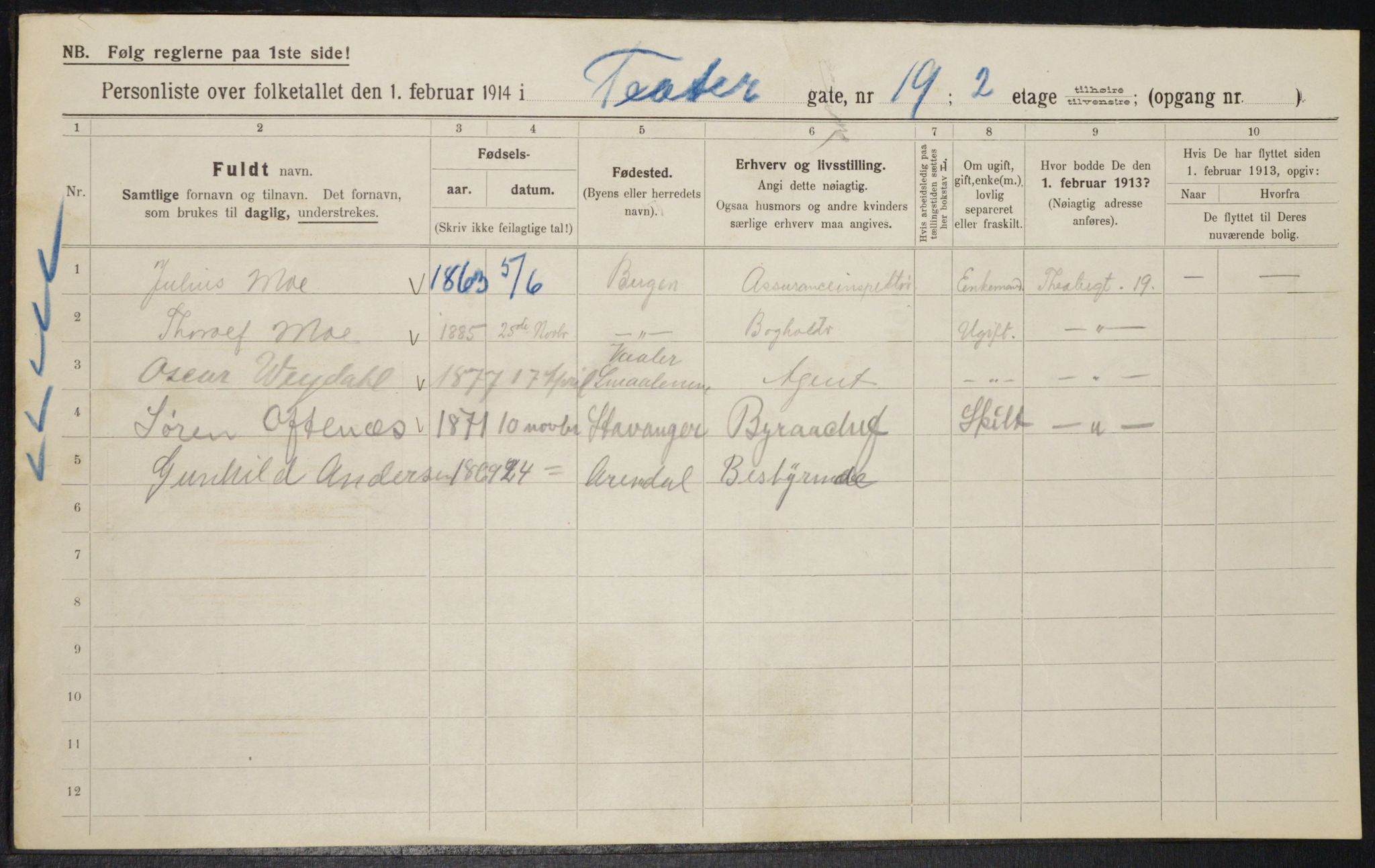 OBA, Municipal Census 1914 for Kristiania, 1914, p. 108046