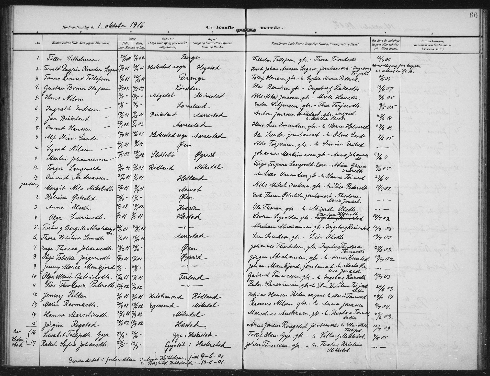 Helleland sokneprestkontor, SAST/A-101810: Parish register (official) no. A 12, 1906-1923, p. 66