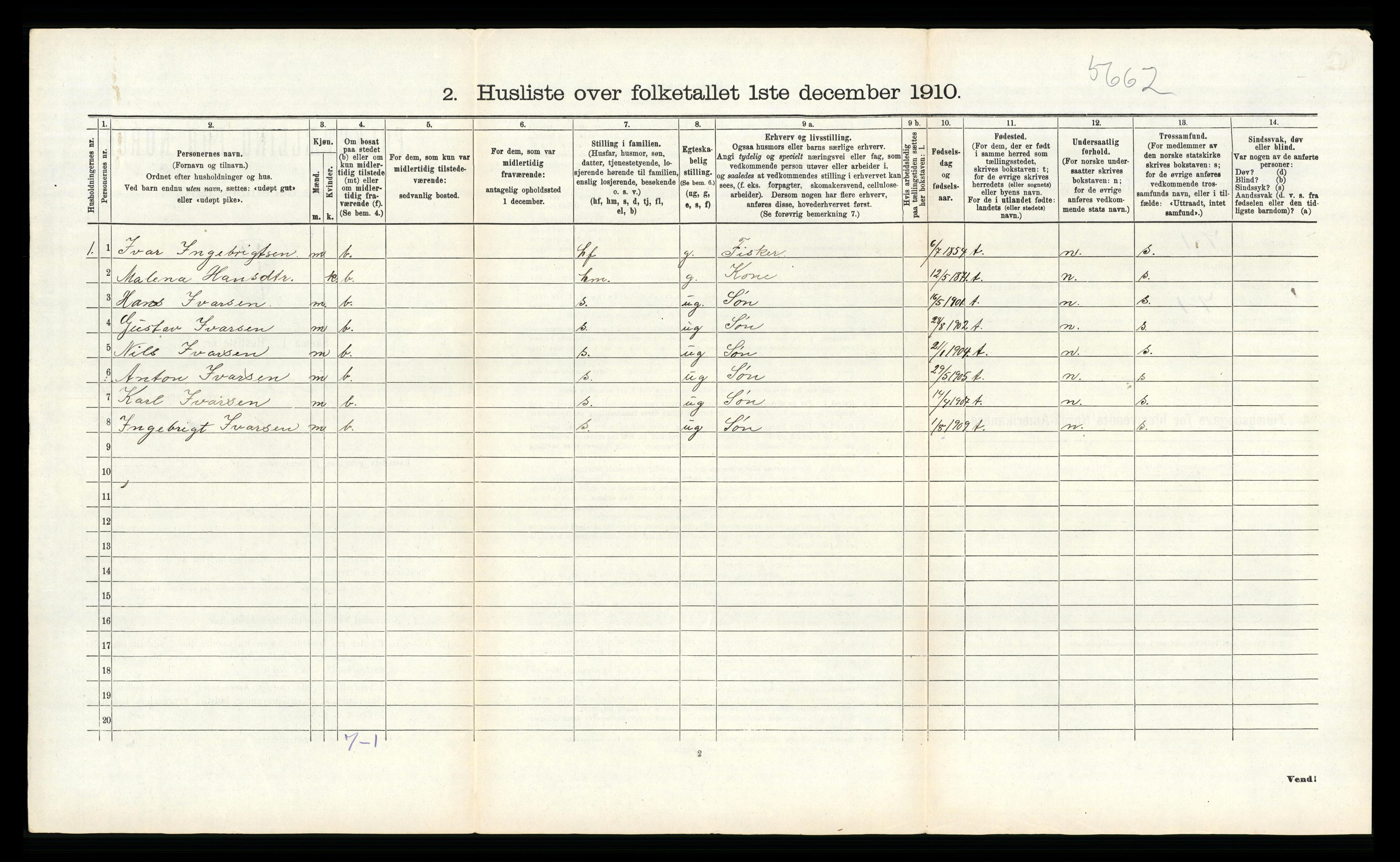 RA, 1910 census for Fjell, 1910, p. 394