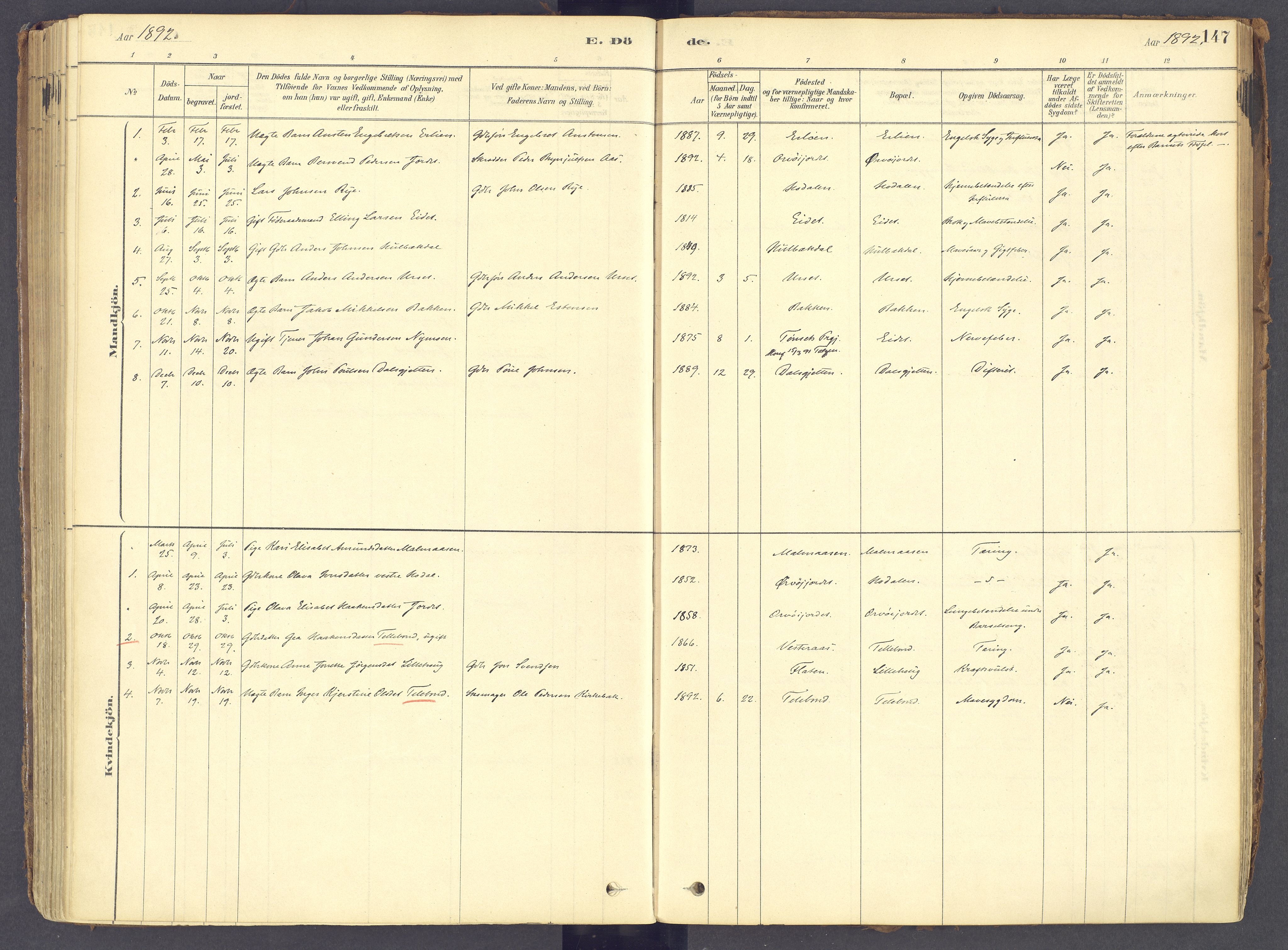 Tolga prestekontor, AV/SAH-PREST-062/K/L0011: Parish register (official) no. 11, 1877-1920, p. 147