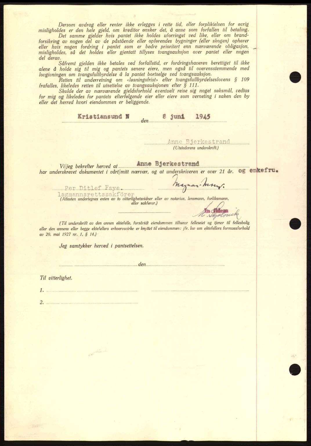 Kristiansund byfogd, SAT/A-4587/A/27: Mortgage book no. 37-38, 1943-1945, Diary no: : 417/1945