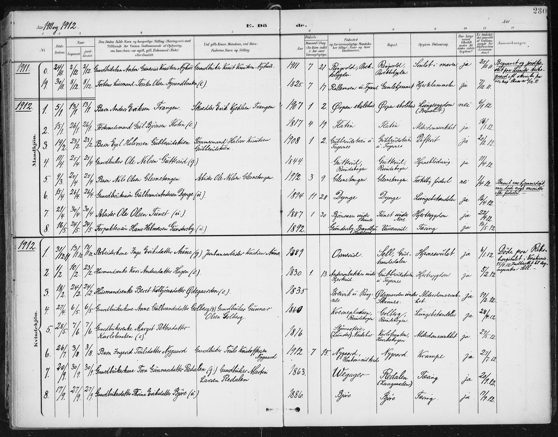 Krødsherad kirkebøker, AV/SAKO-A-19/F/Fa/L0007: Parish register (official) no. 7, 1900-1915, p. 230